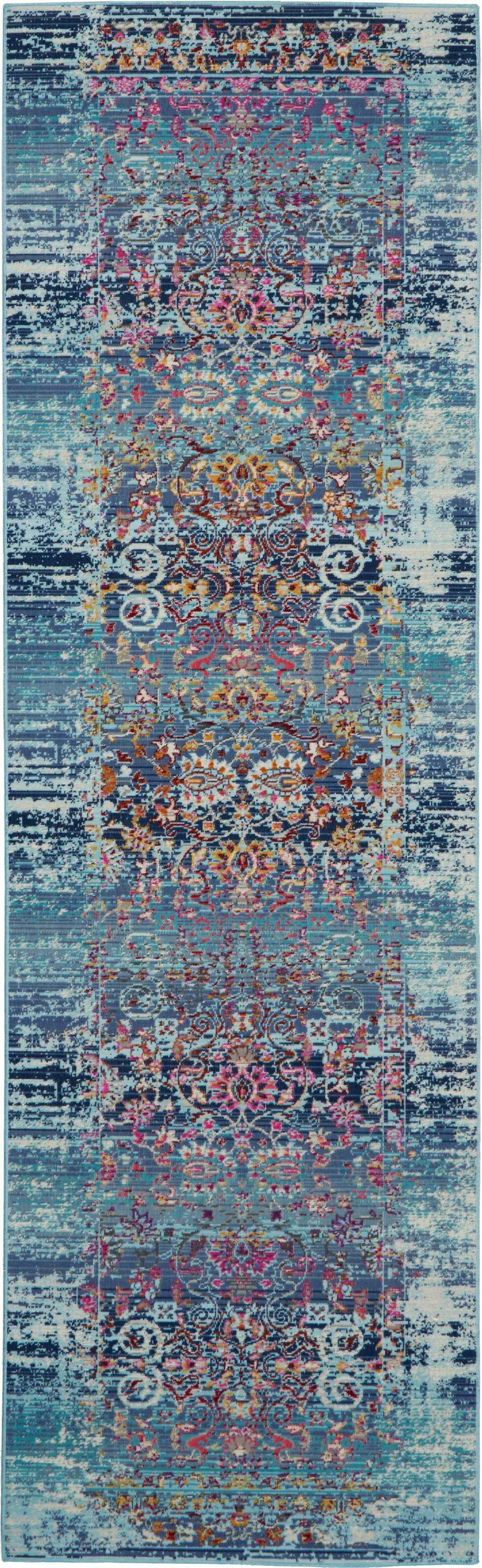 Nourison Nourison Vintage Kashan 2'4" x 8' Blue Vintage Indoor Rug, Blue, large