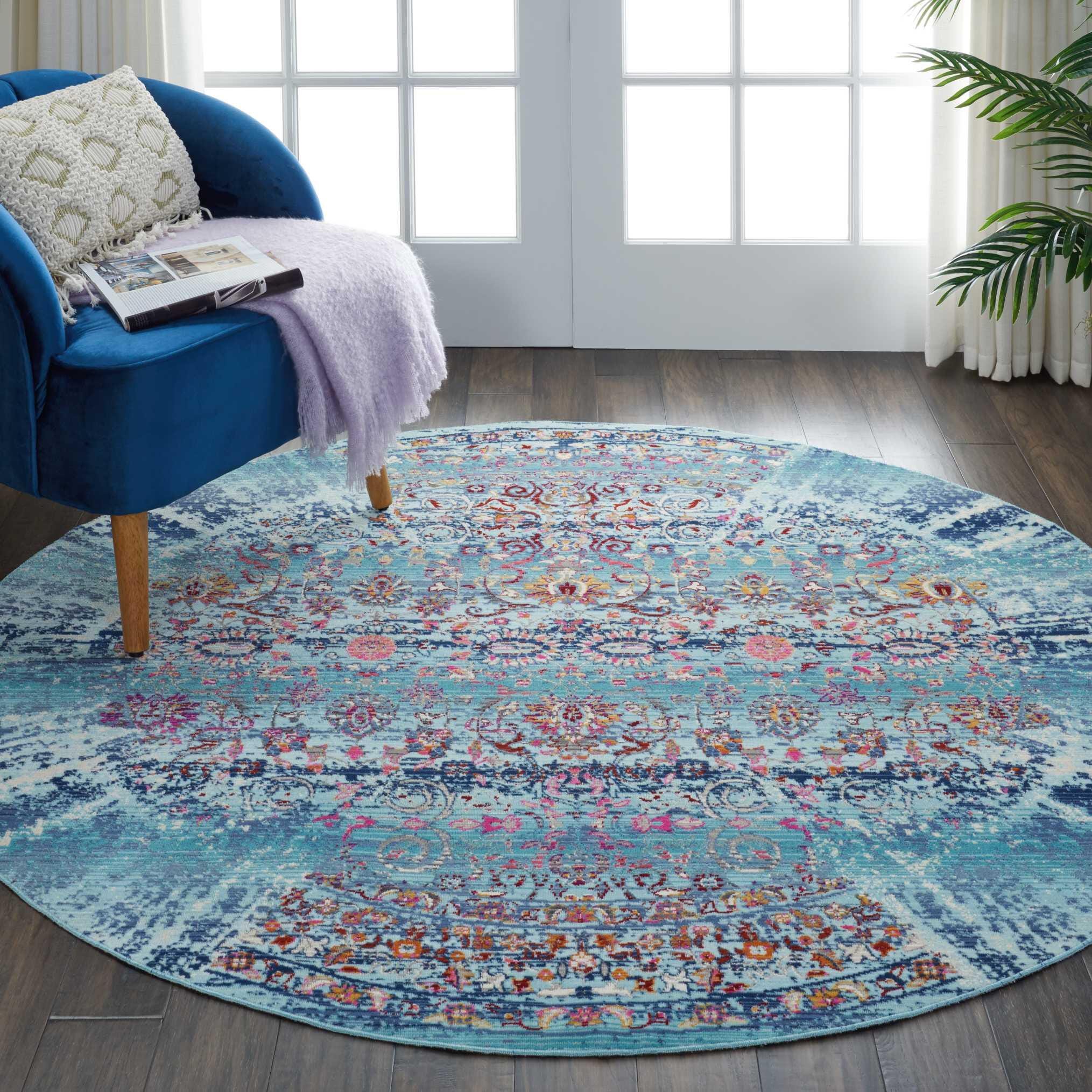 Nourison Nourison Vintage Kashan 6' x ROUND Blue Vintage Indoor Rug, Blue, rollover