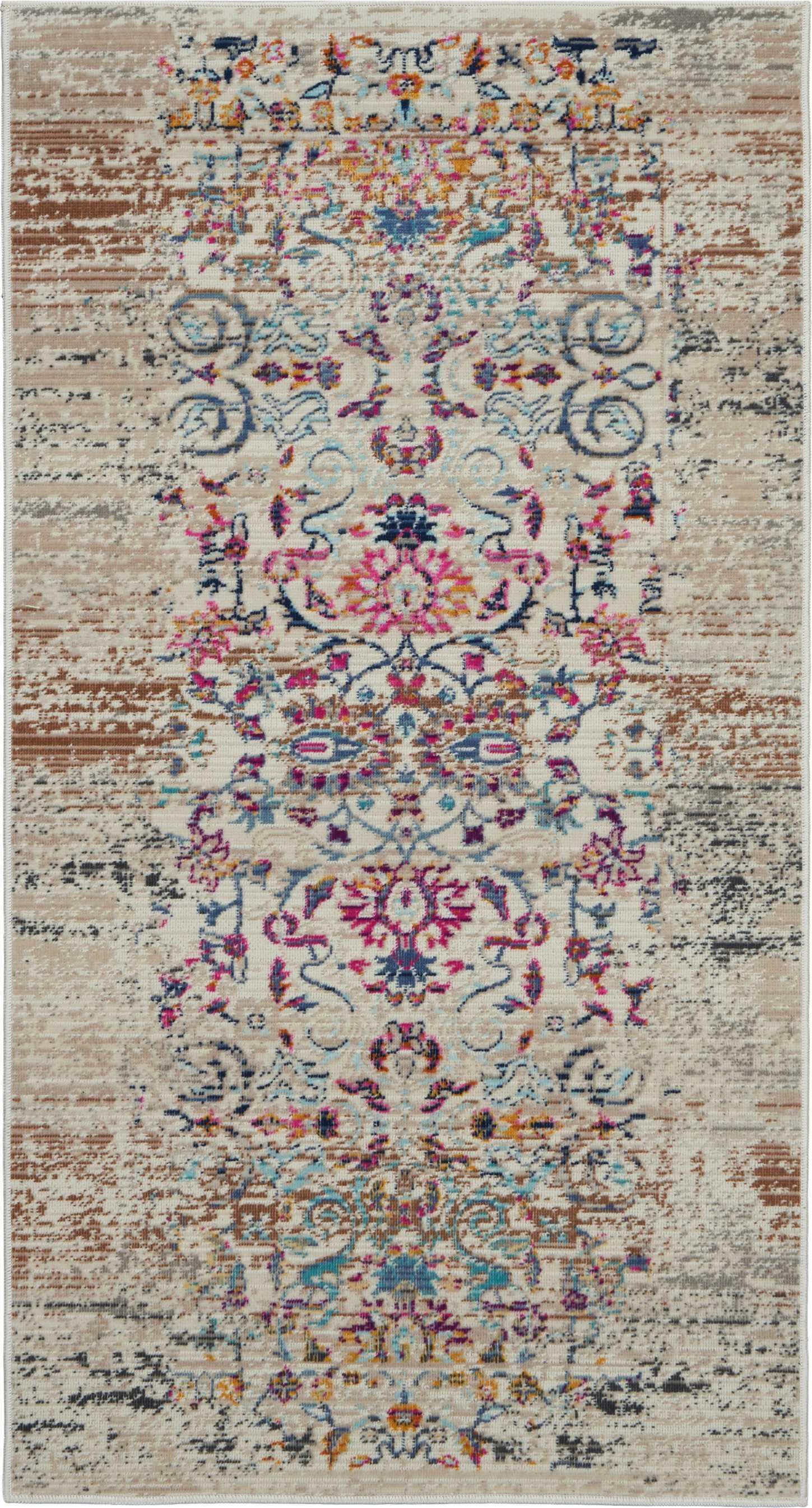 Nourison Nourison Vintage Kashan 2' x 4' Ivory Vintage Indoor Rug, Ivory, large