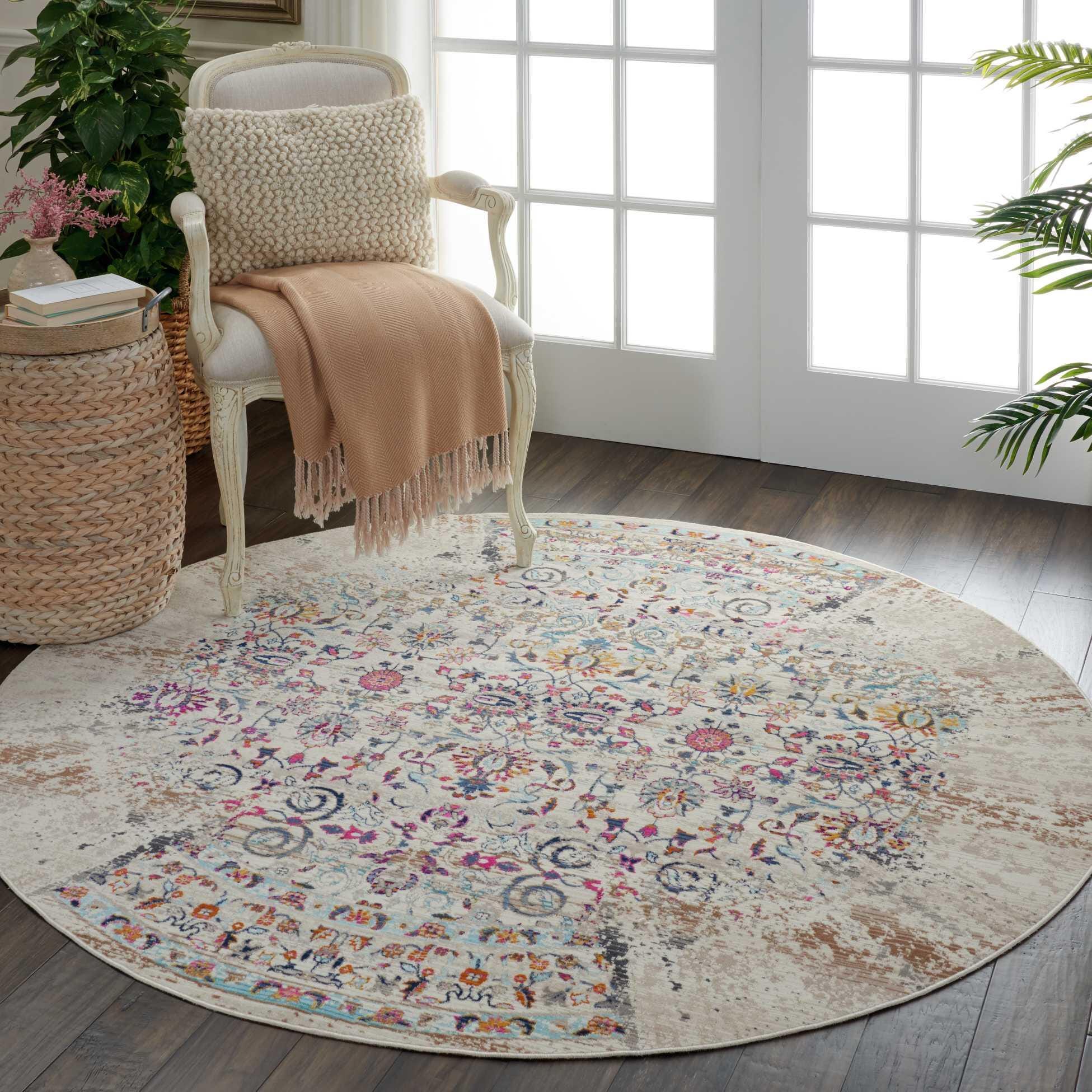 Nourison Nourison Vintage Kashan 4' x ROUND Ivory Vintage Indoor Rug, Ivory, rollover