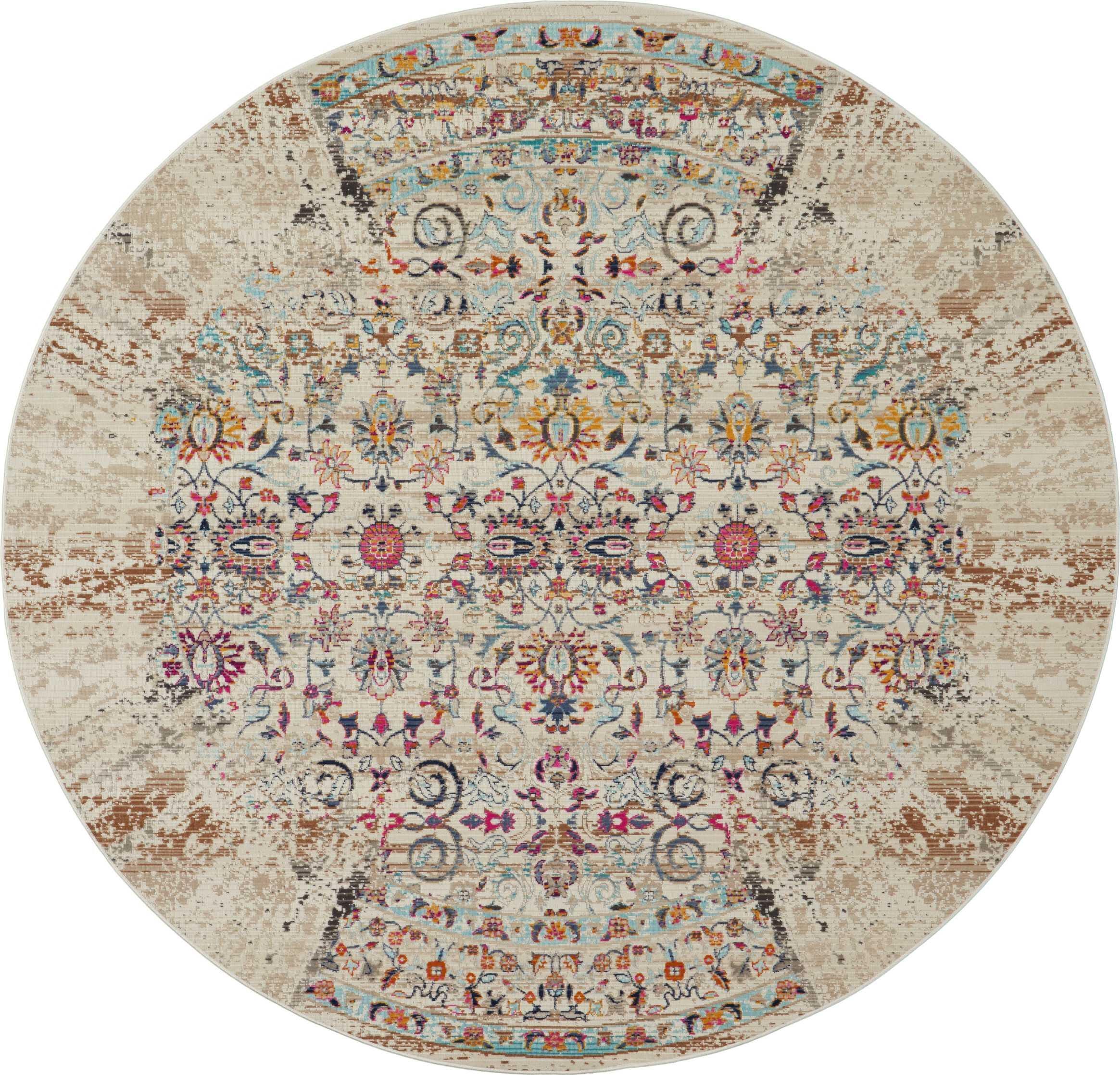 Nourison Nourison Vintage Kashan 6' x ROUND Ivory Vintage Indoor Rug, Ivory, large