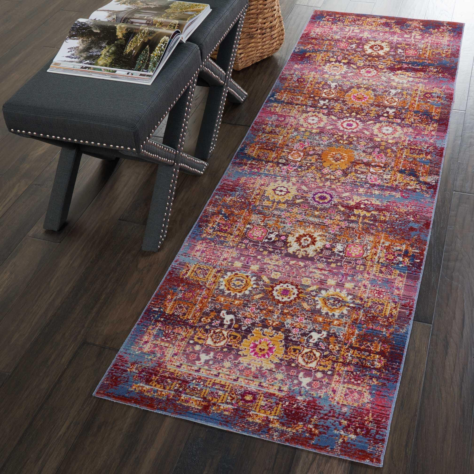 Nourison Nourison Vintage Kashan 2'4" x 8' Red/Multicolor Vintage Indoor Rug, Red/Multi, rollover