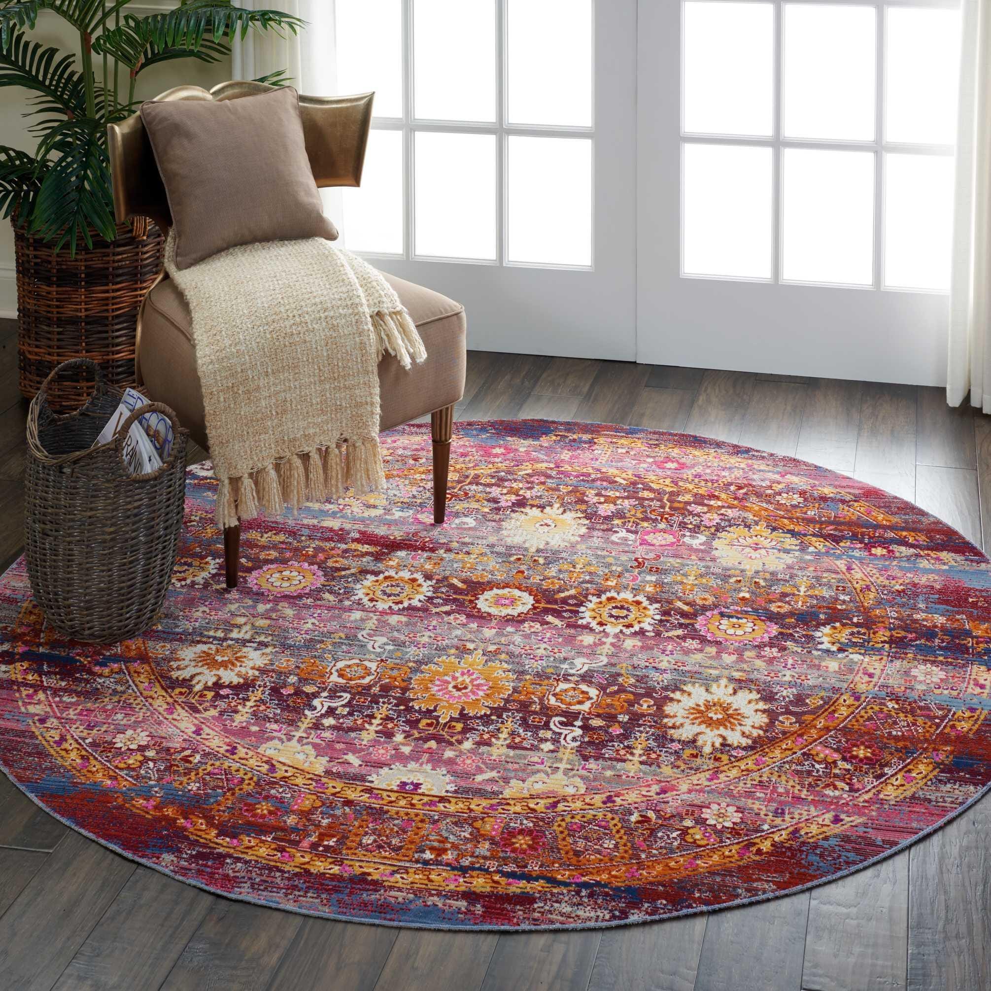 Nourison Nourison Vintage Kashan 4' x ROUND Red/Multicolor Vintage Indoor Rug, Red/Multi, rollover