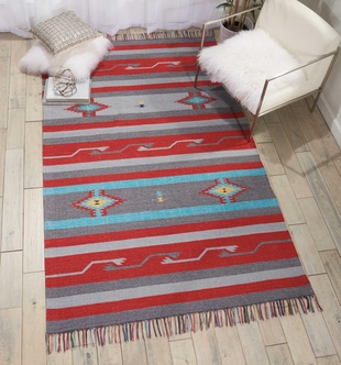 Nourison Nourison Baja 5' x 7' Grey/Red Southwestern Indoor Rug, Gray/Red, rollover