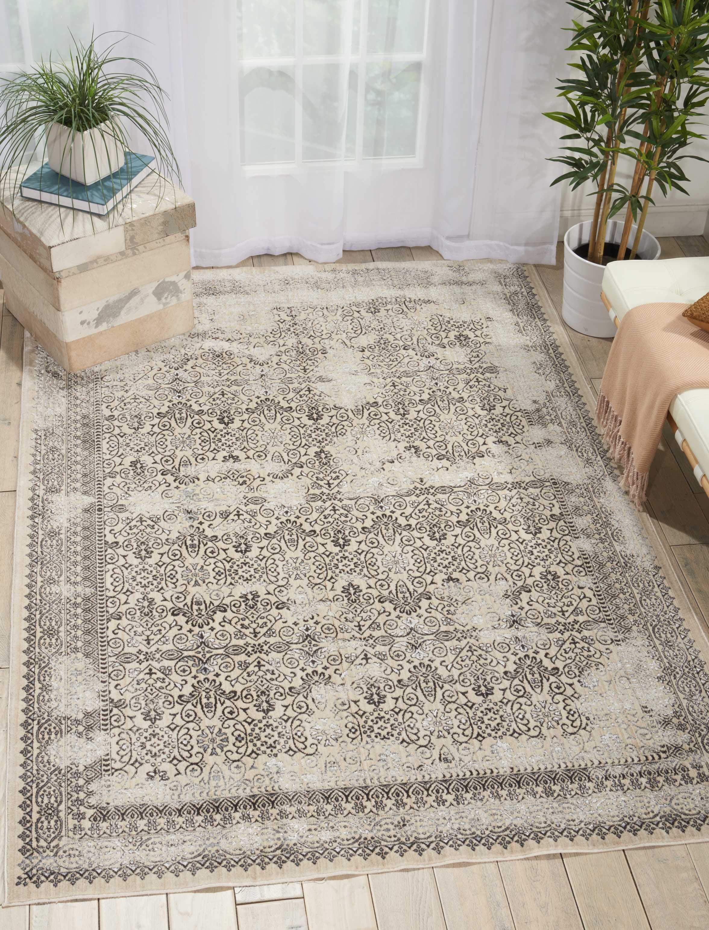Nourison Home Kathy Ireland Home Silver Screen 5'3" x 7'3" Grey Persian Indoor Rug, , rollover