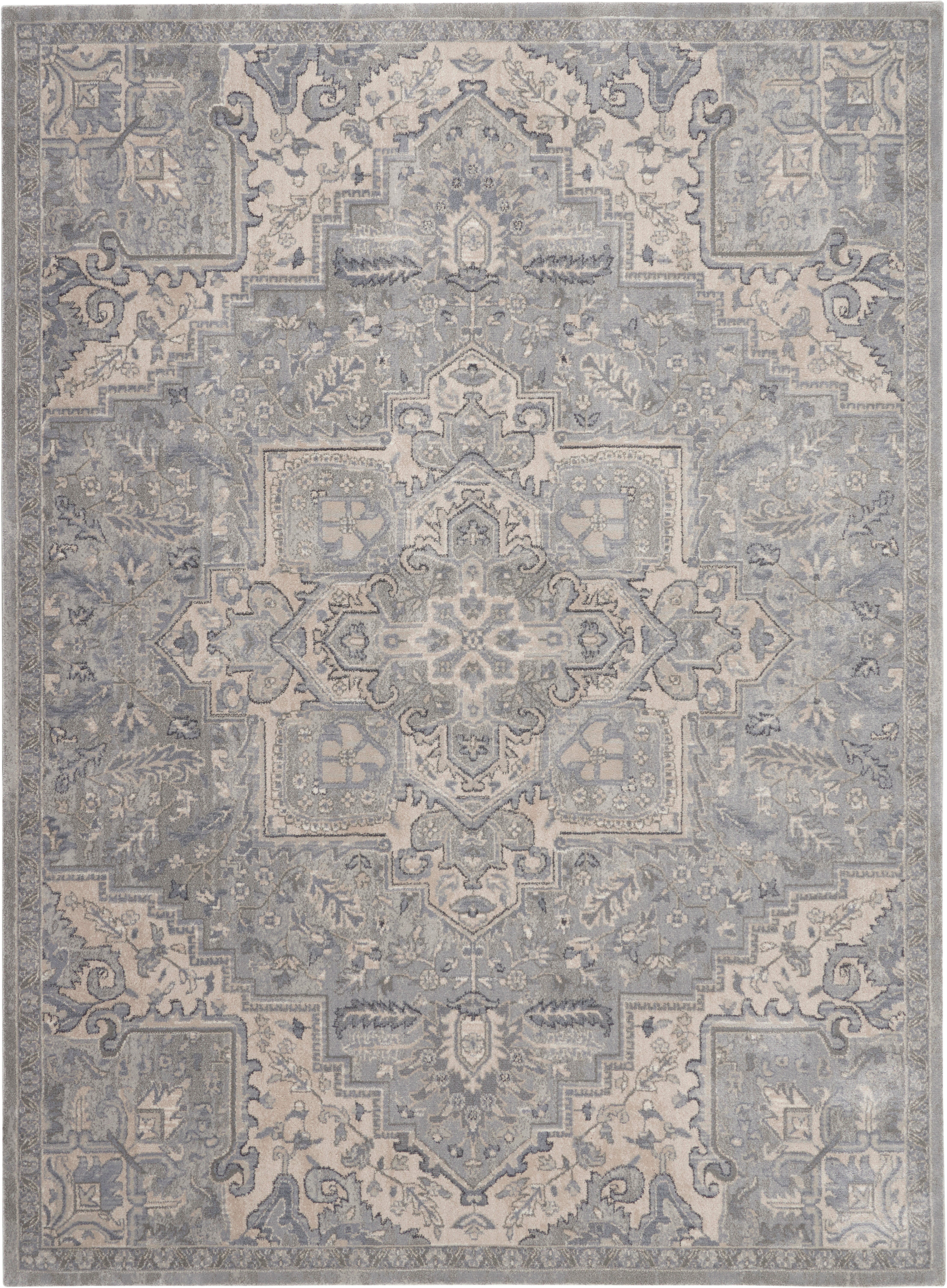 Nourison Home Kathy Ireland Home Moroccan Celebration 7'10" x 10'6" Silver Vintage Indoor Rug, Silver, large