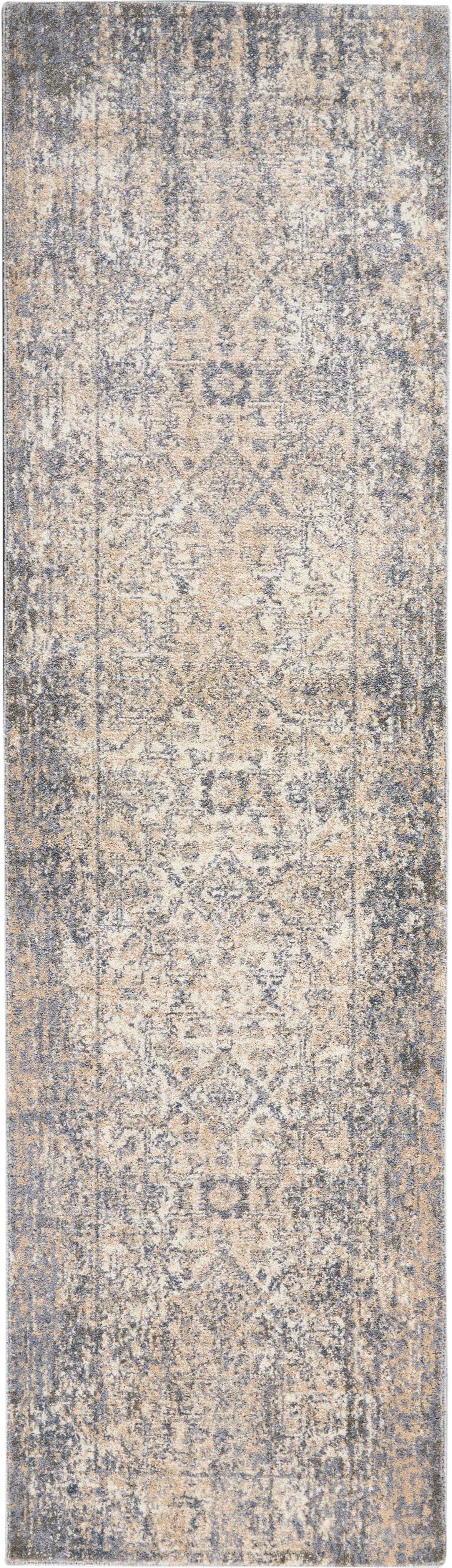 Nourison Home Moroccan Celebration 2'2" x 7'6" Ivory/Slate Vintage Indoor Rug, Ivory/Slate