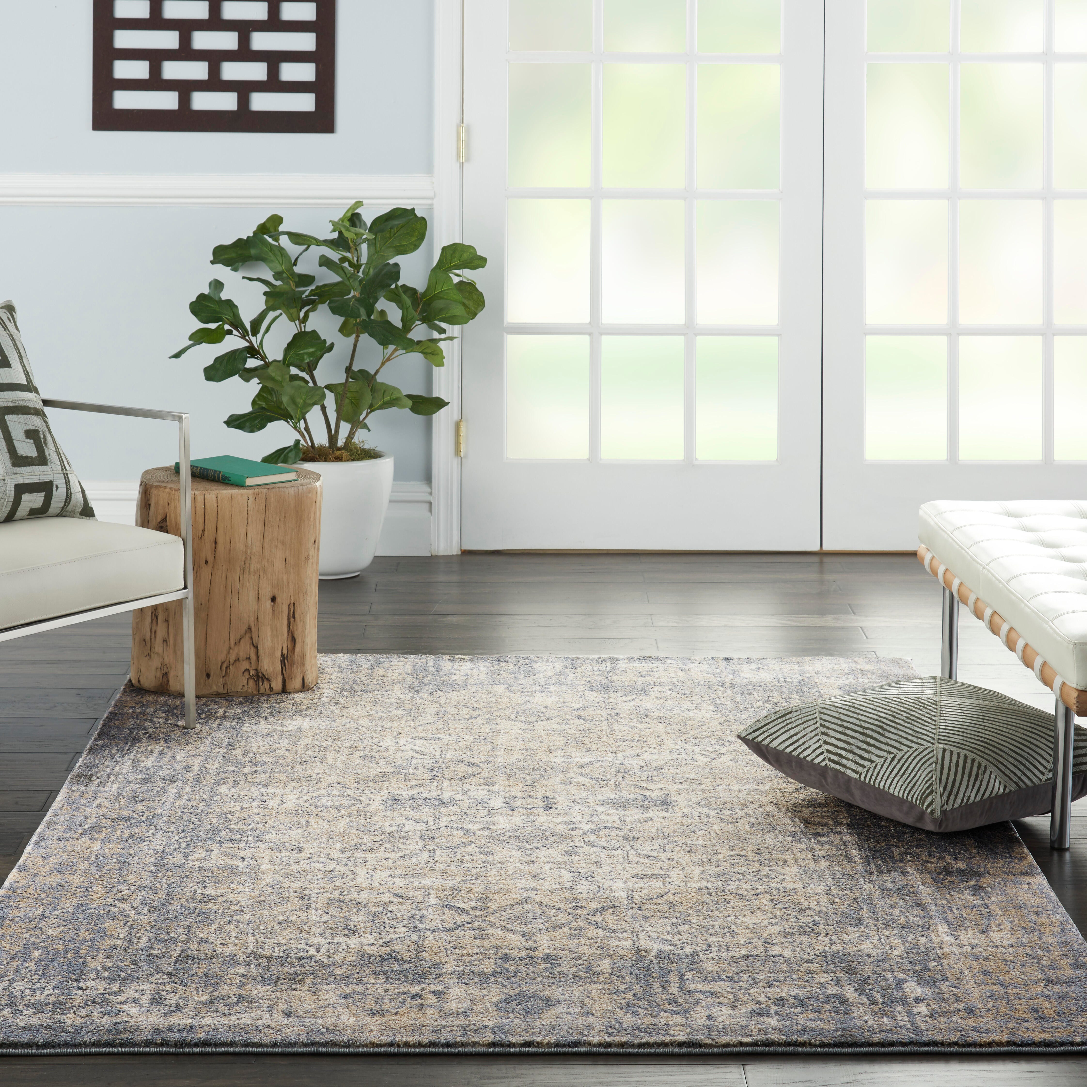Nourison Home Kathy Ireland Moroccan Celebration 3'10" x 5'10" Ivory/Slate Vintage Indoor Rug, Ivory/Slate, rollover