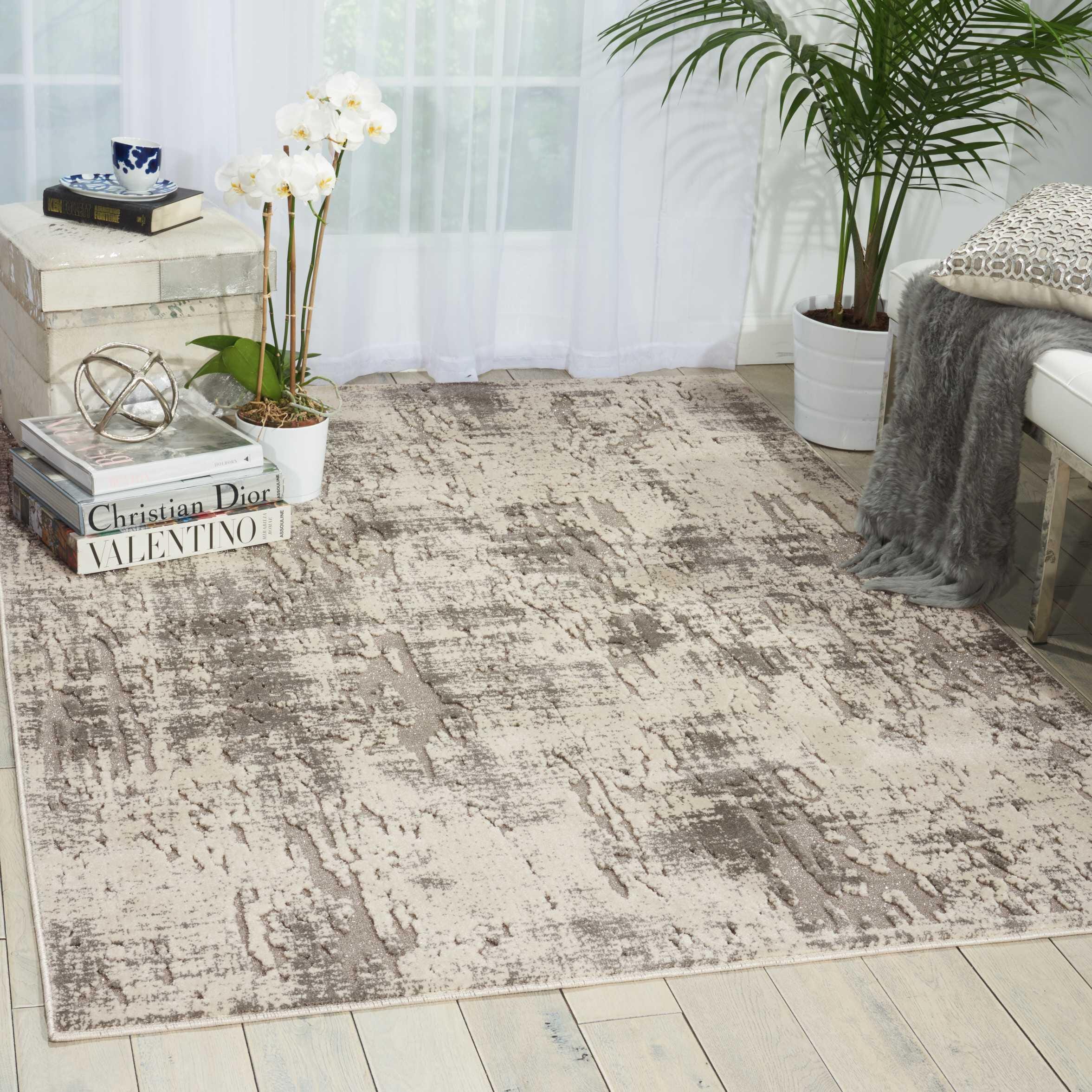 Michael Amini Michael Amini Gleam 3'10" x 5'10" Ivory/Grey Modern Indoor Rug, Ivory/Gray, rollover