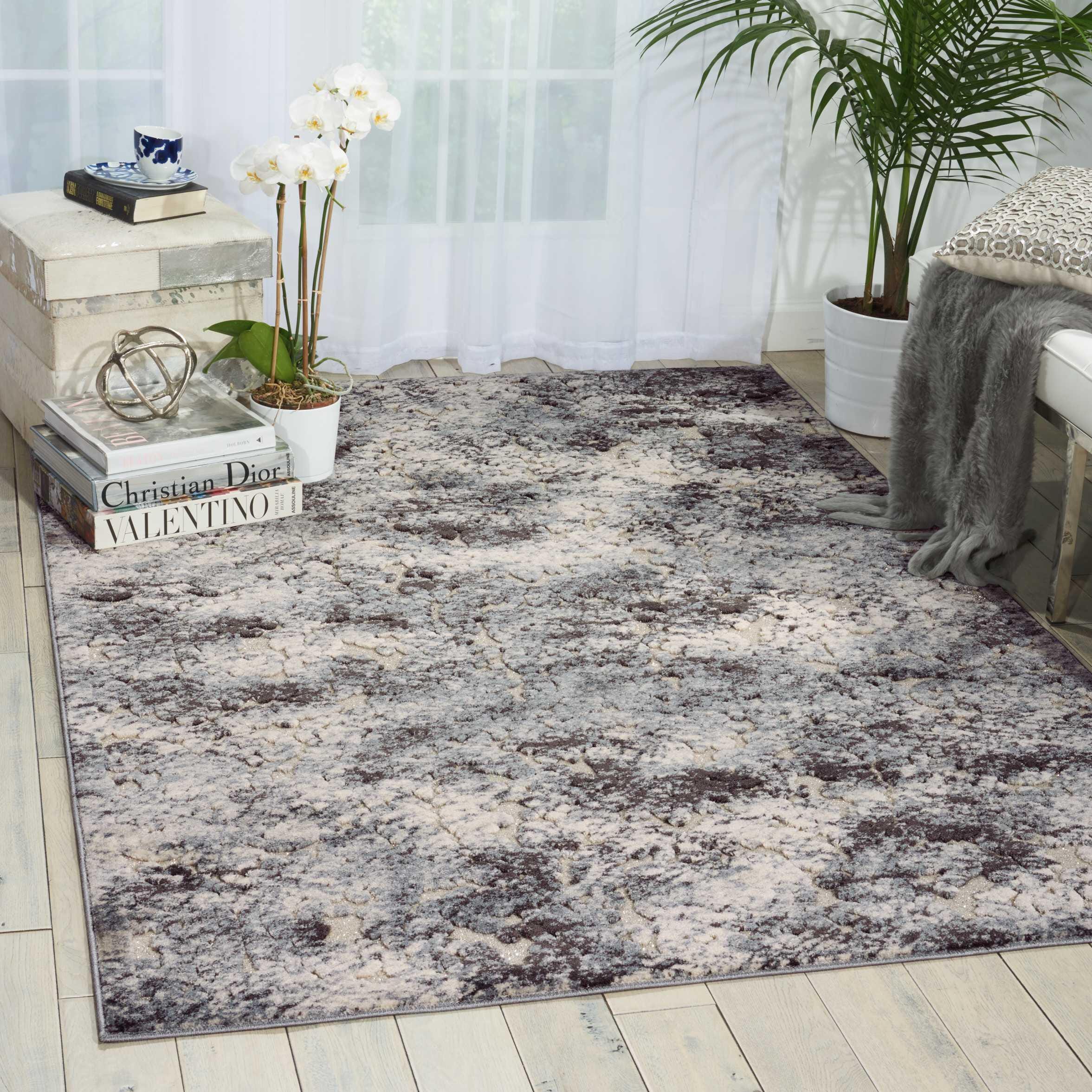 Michael Amini Michael Amini Gleam 3'10" x 5'10" Ivory/Slate Modern Indoor Rug, Ivory/Slate, rollover