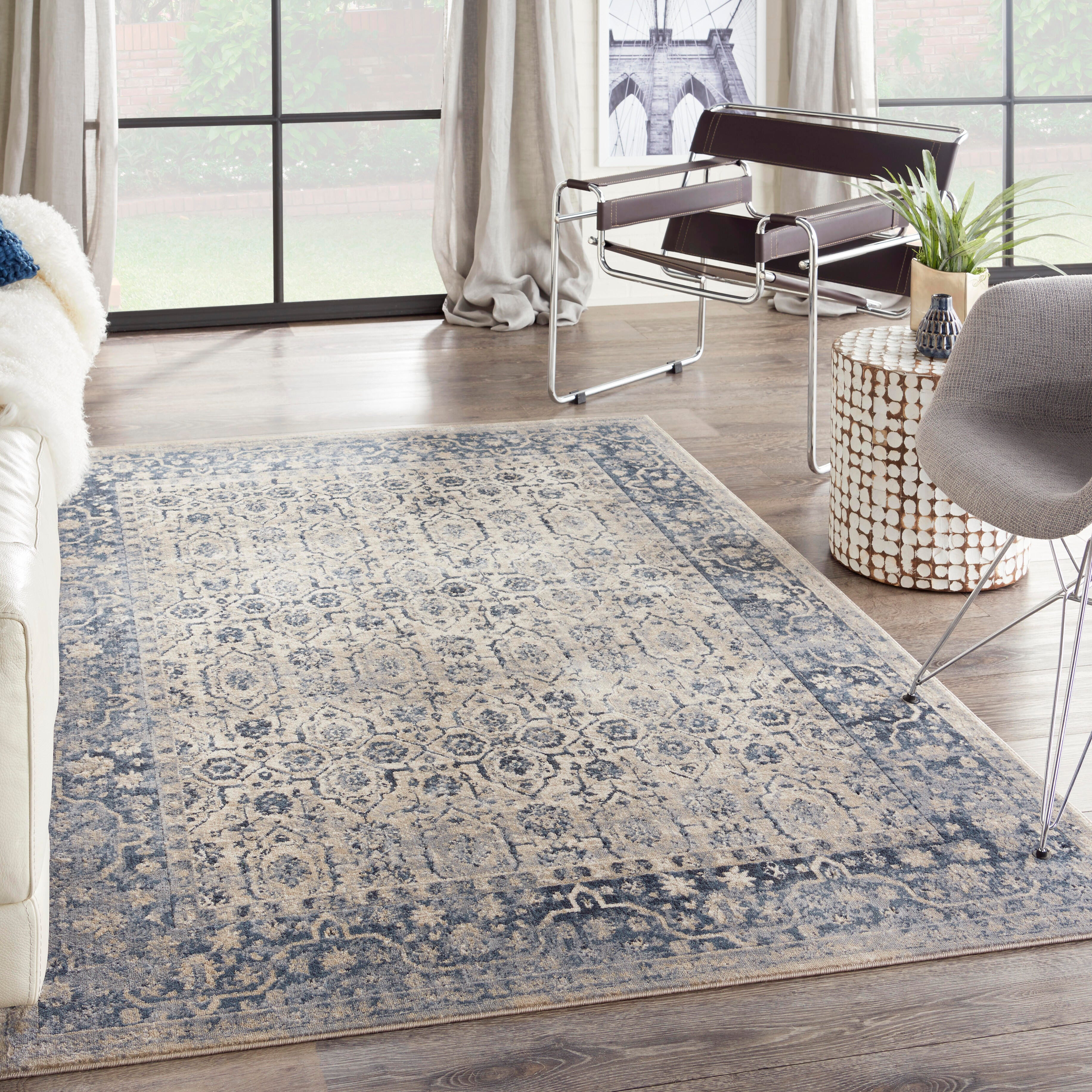 Nourison Home Kathy Ireland Home Malta 5'3" x 7'7" Ivory/Blue Vintage Indoor Rug, Ivory/Blue, rollover