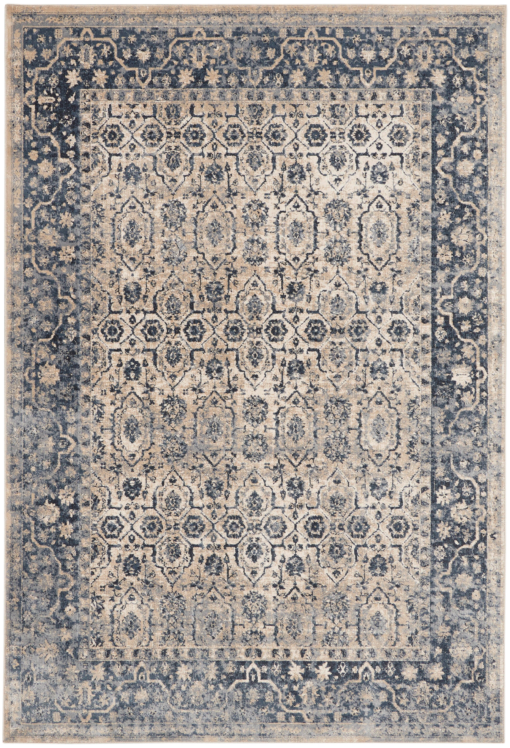 Nourison Home Kathy Ireland Home Malta 5'3" x 7'7" Ivory/Blue Vintage Indoor Rug, Ivory/Blue, large