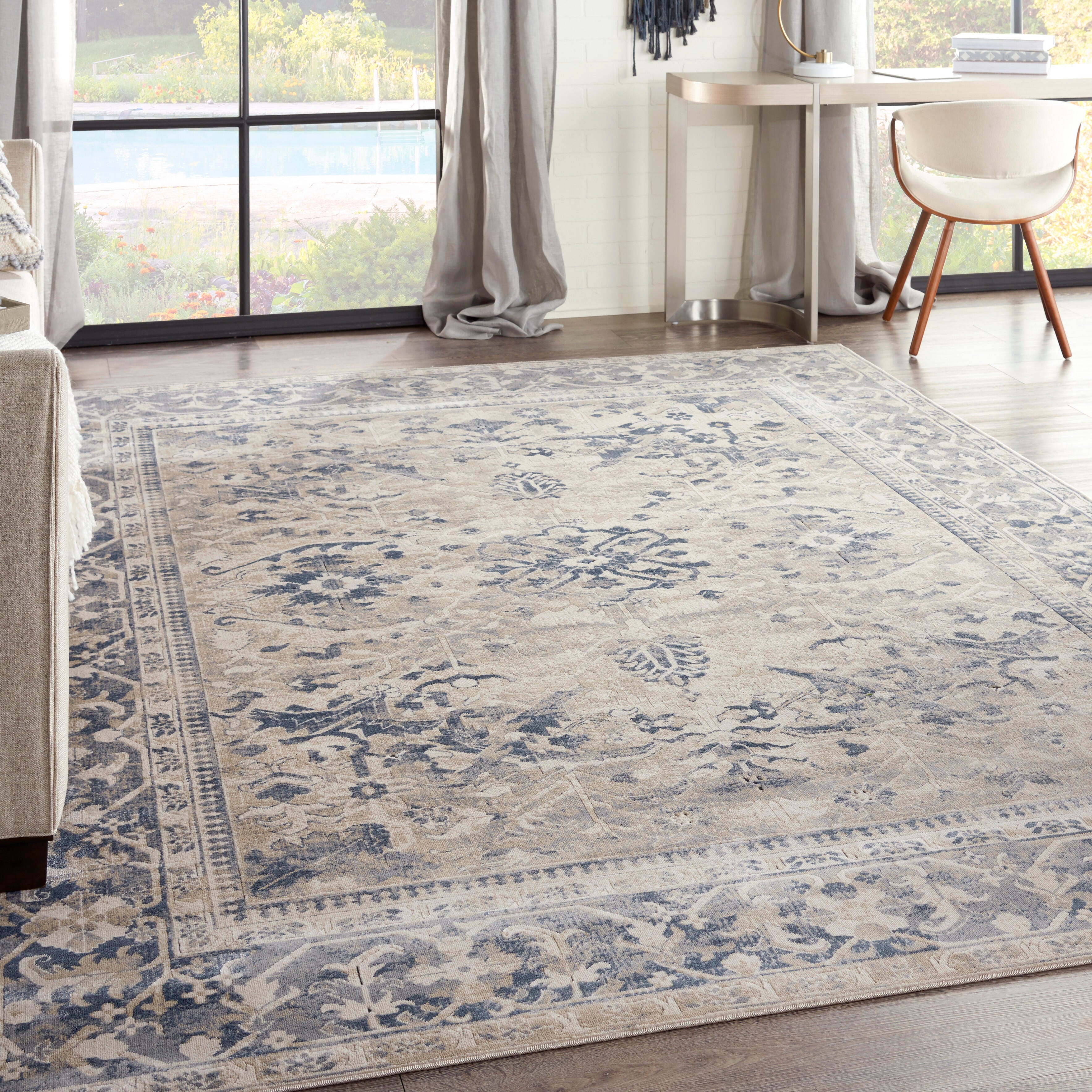 Nourison Home Kathy Ireland Home Malta 7'10" x 10'10" Ivory/Blue Vintage Indoor Rug, , rollover
