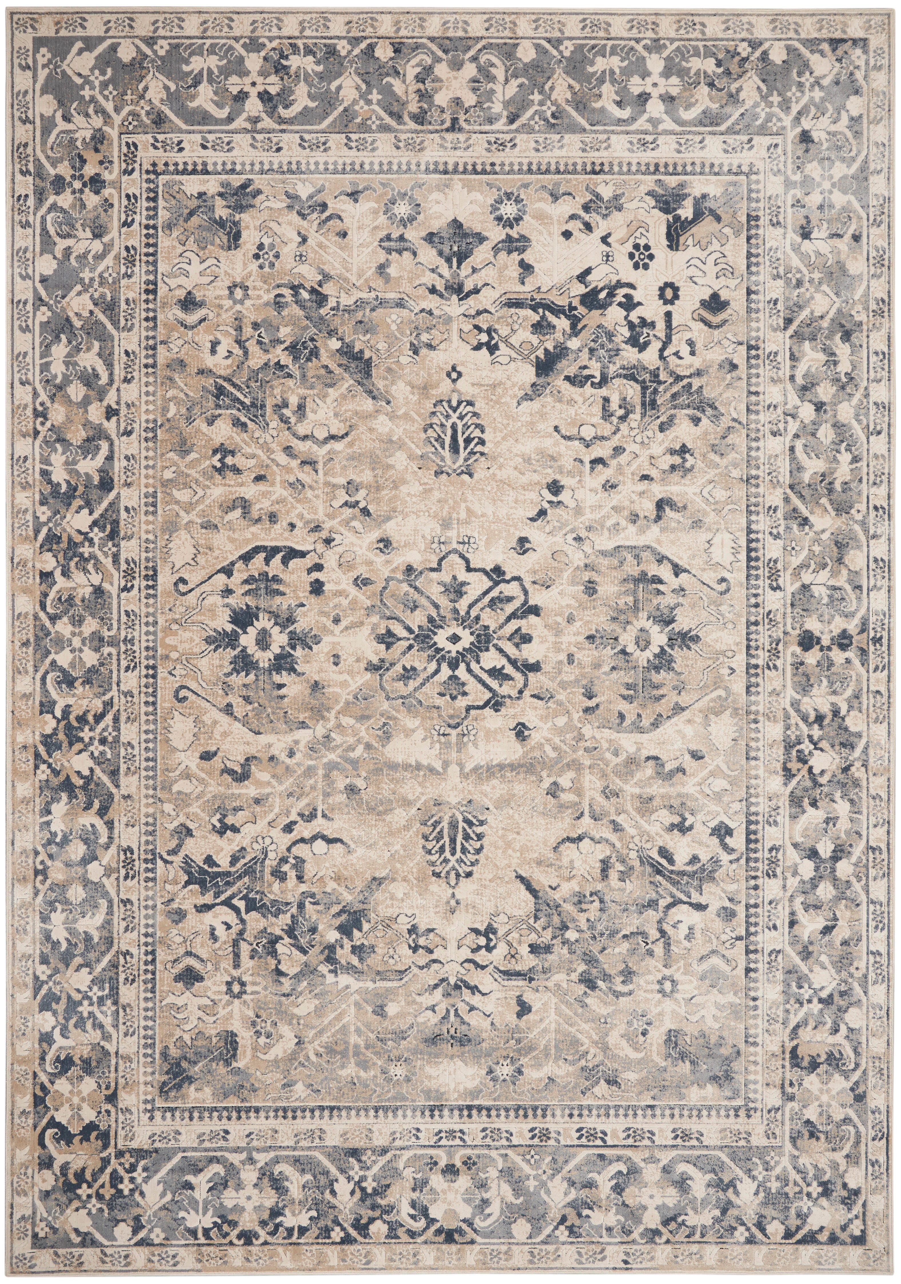 Nourison Home Kathy Ireland Home Malta 7'10" x 10'10" Ivory/Blue Vintage Indoor Rug, , large