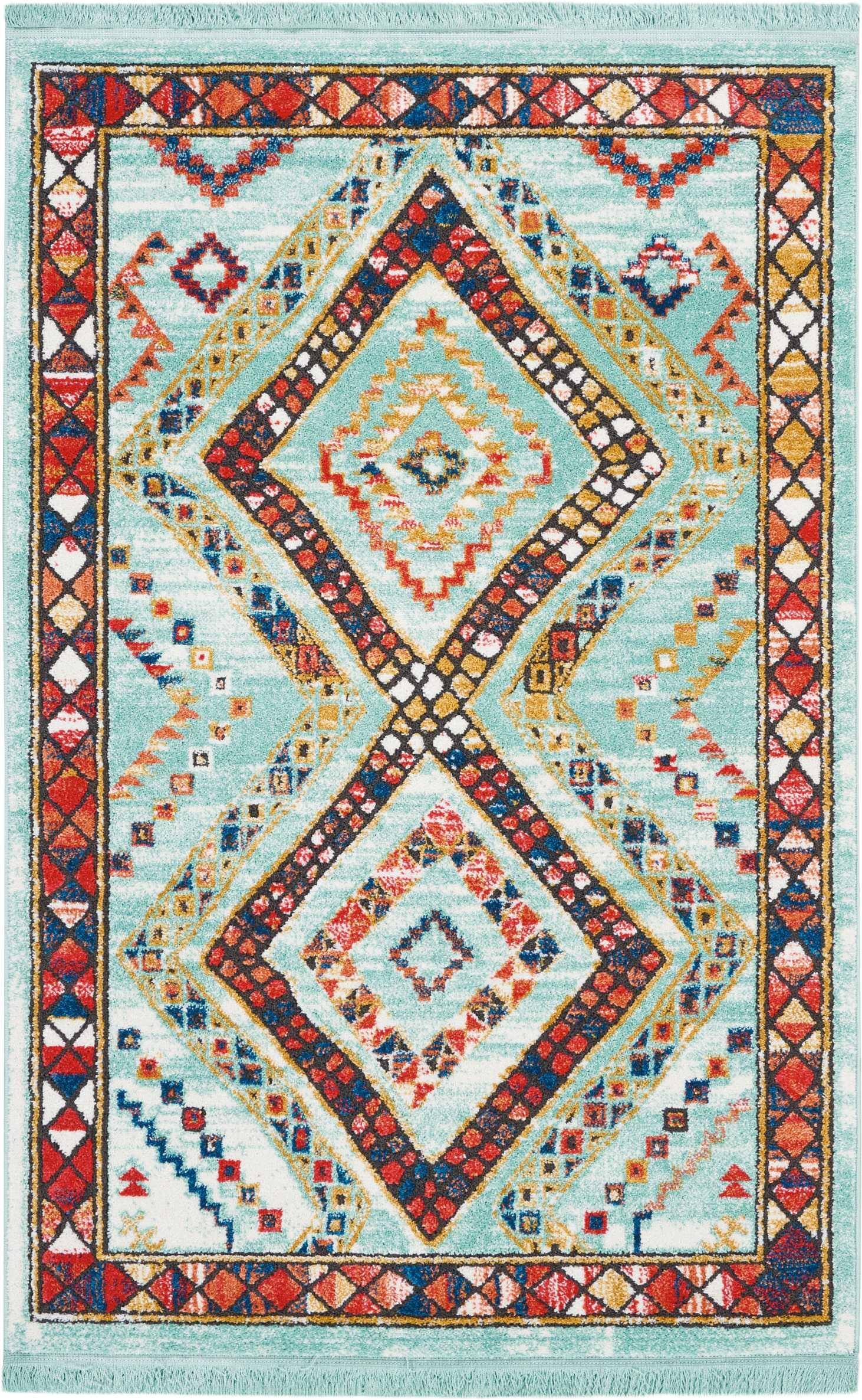 Nourison Nourison South Western 3'11" x 6'2" Aqua Tribal Indoor Rug, Aqua, large