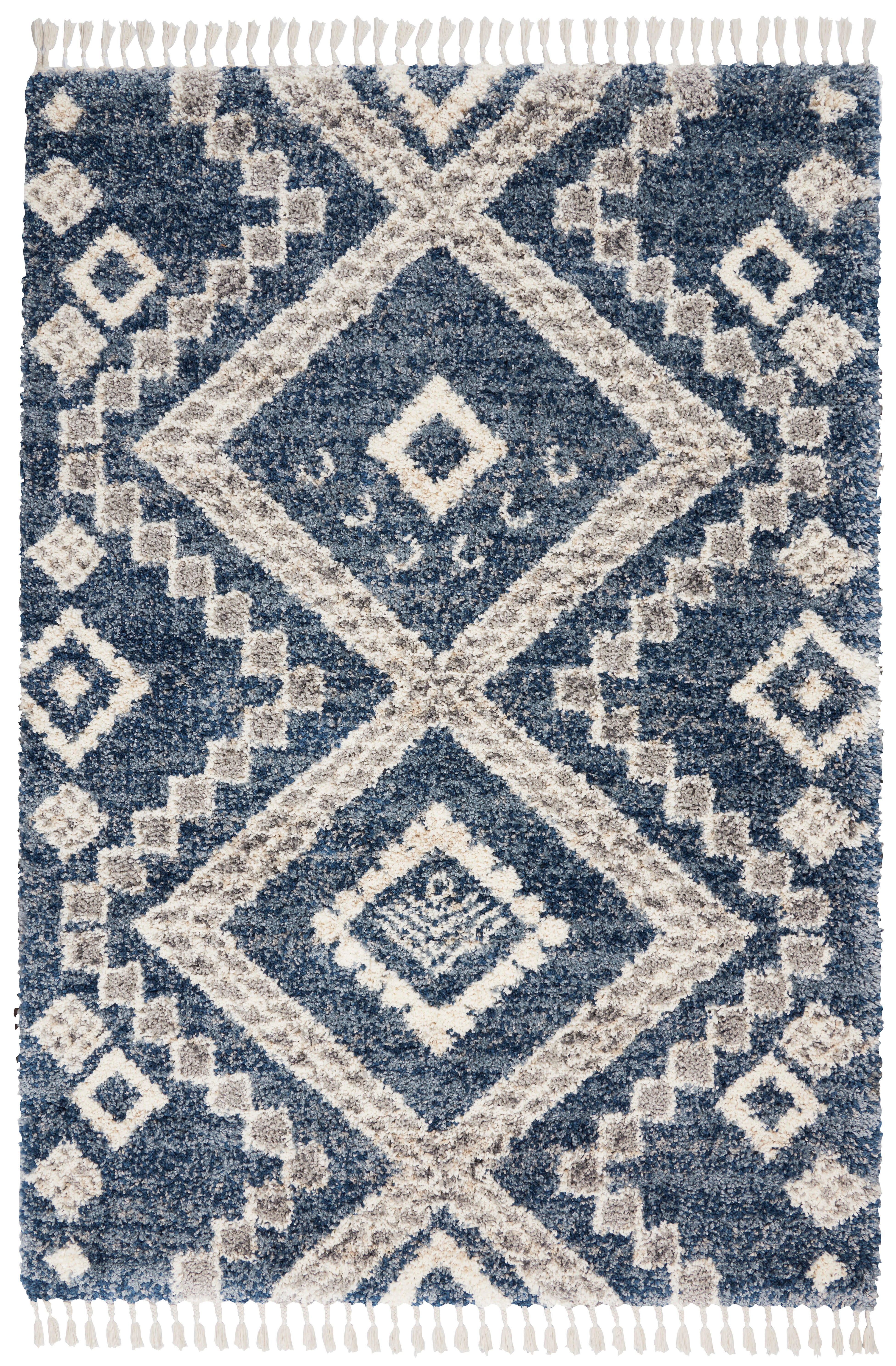 Nourison Nourison Oslo Shag 4' x 6' Denim Blue Shag Indoor Rug, Denim Blue, large