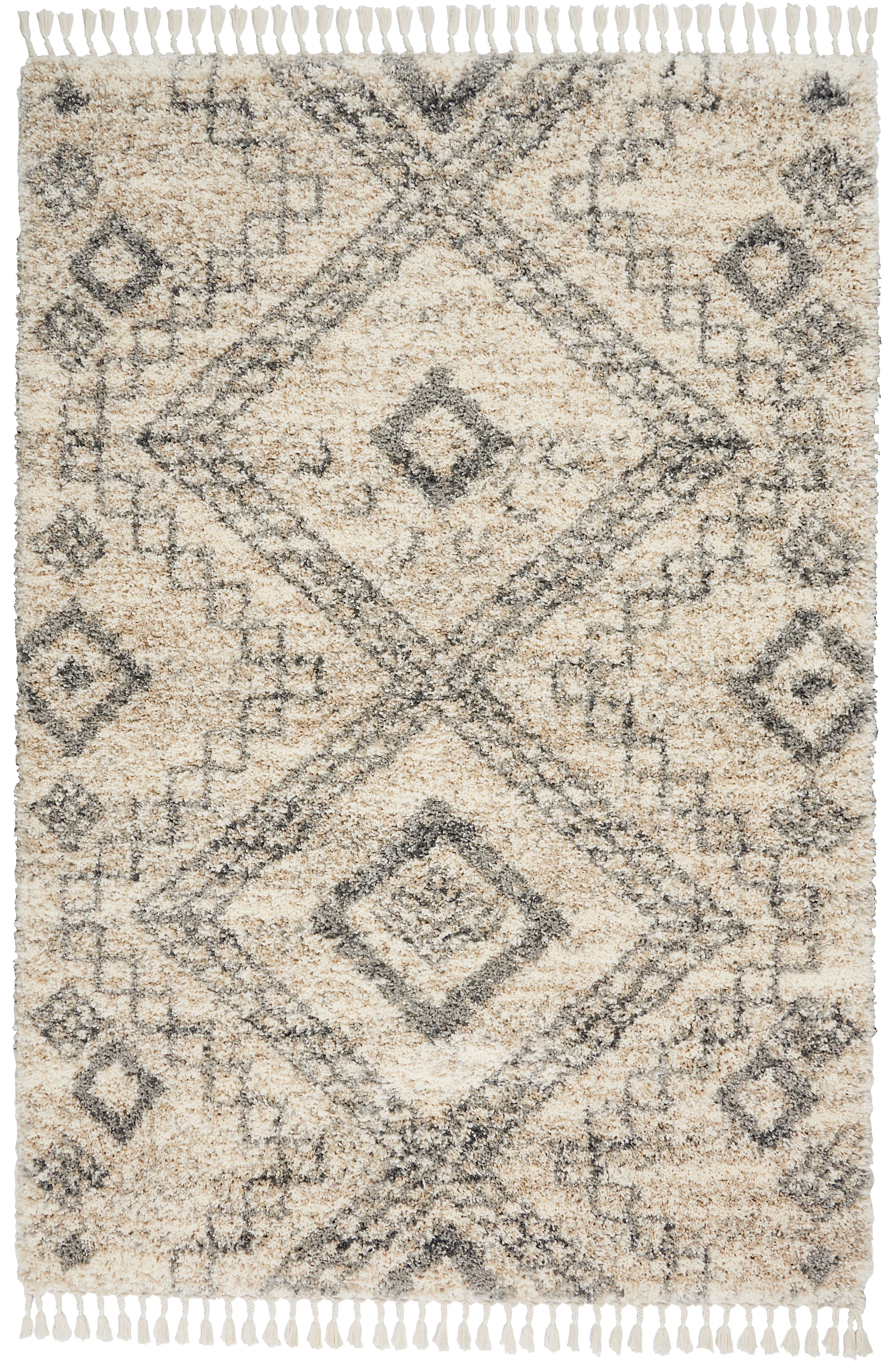 Nourison Nourison Oslo Shag 4' x 6' Ivory/Grey Shag Indoor Rug, Ivory/Gray, large