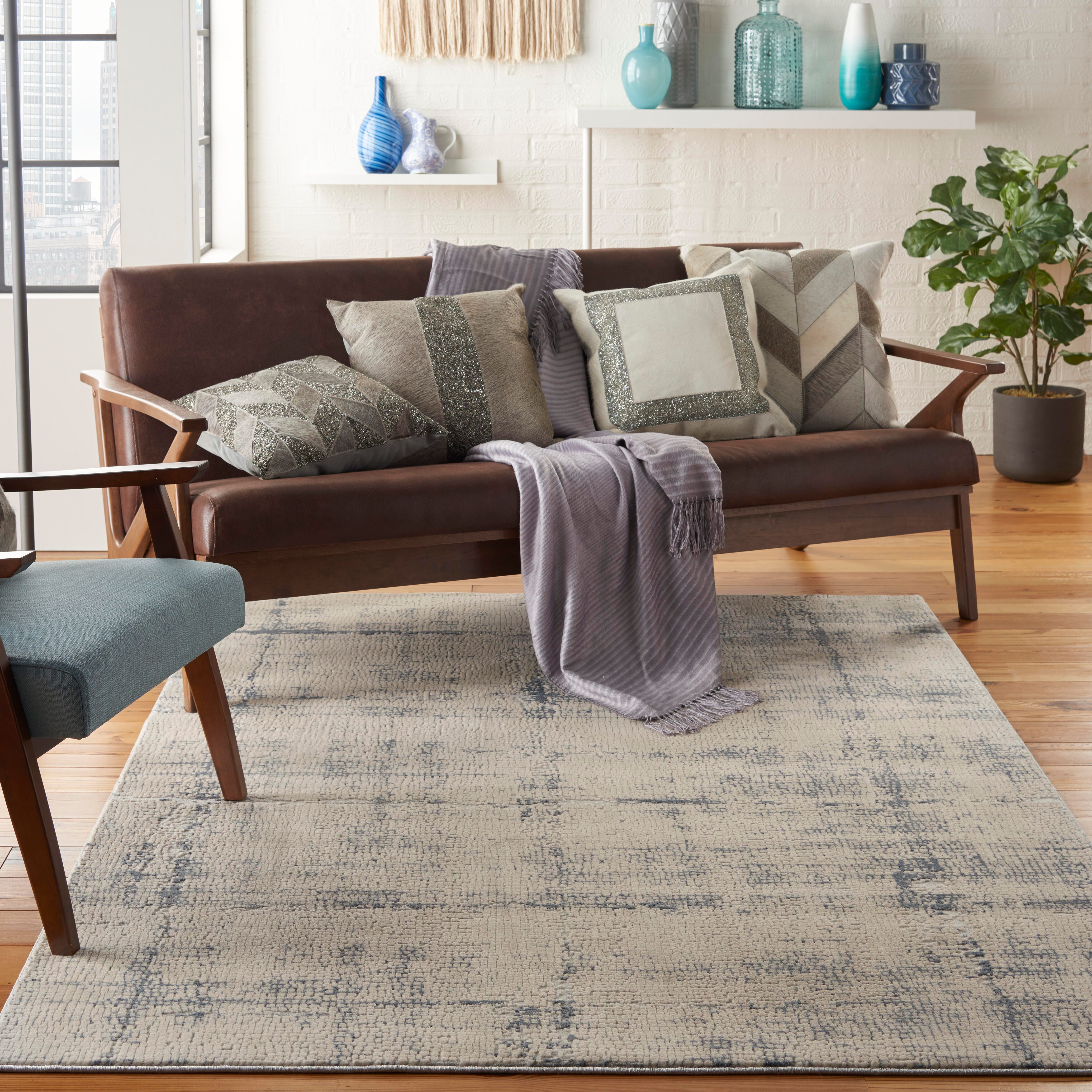 Nourison Nourison Rustic Textures 3'11" x 5'11" Ivory/Blue Modern Indoor Rug, Ivory/Blue, rollover