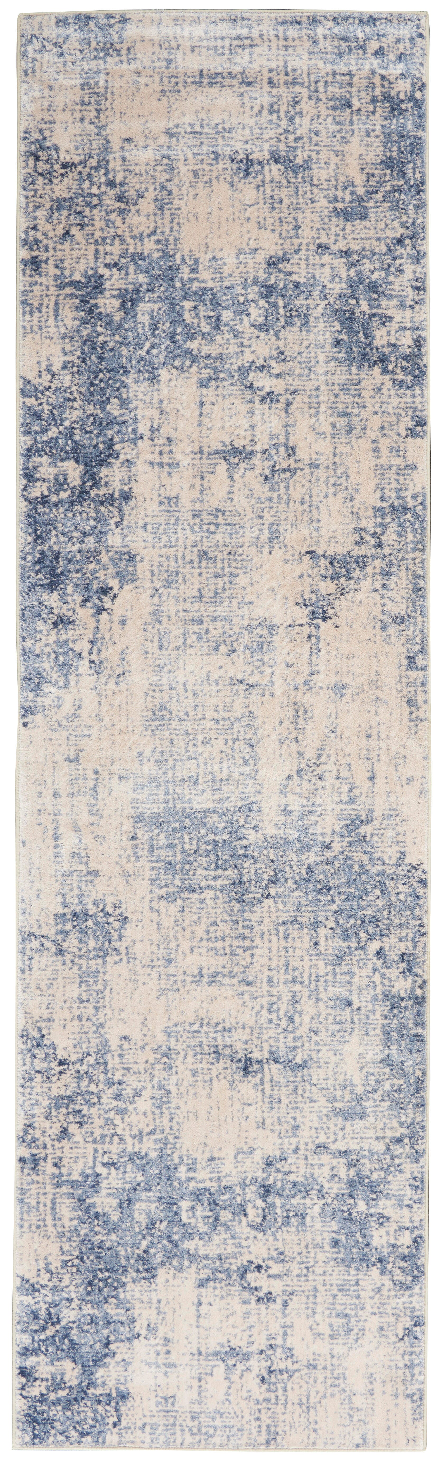 Nourison Nourison Silky Textures 2'2" x 7'6" Ivory/Blue Modern Indoor Rug, Ivory/Blue, large