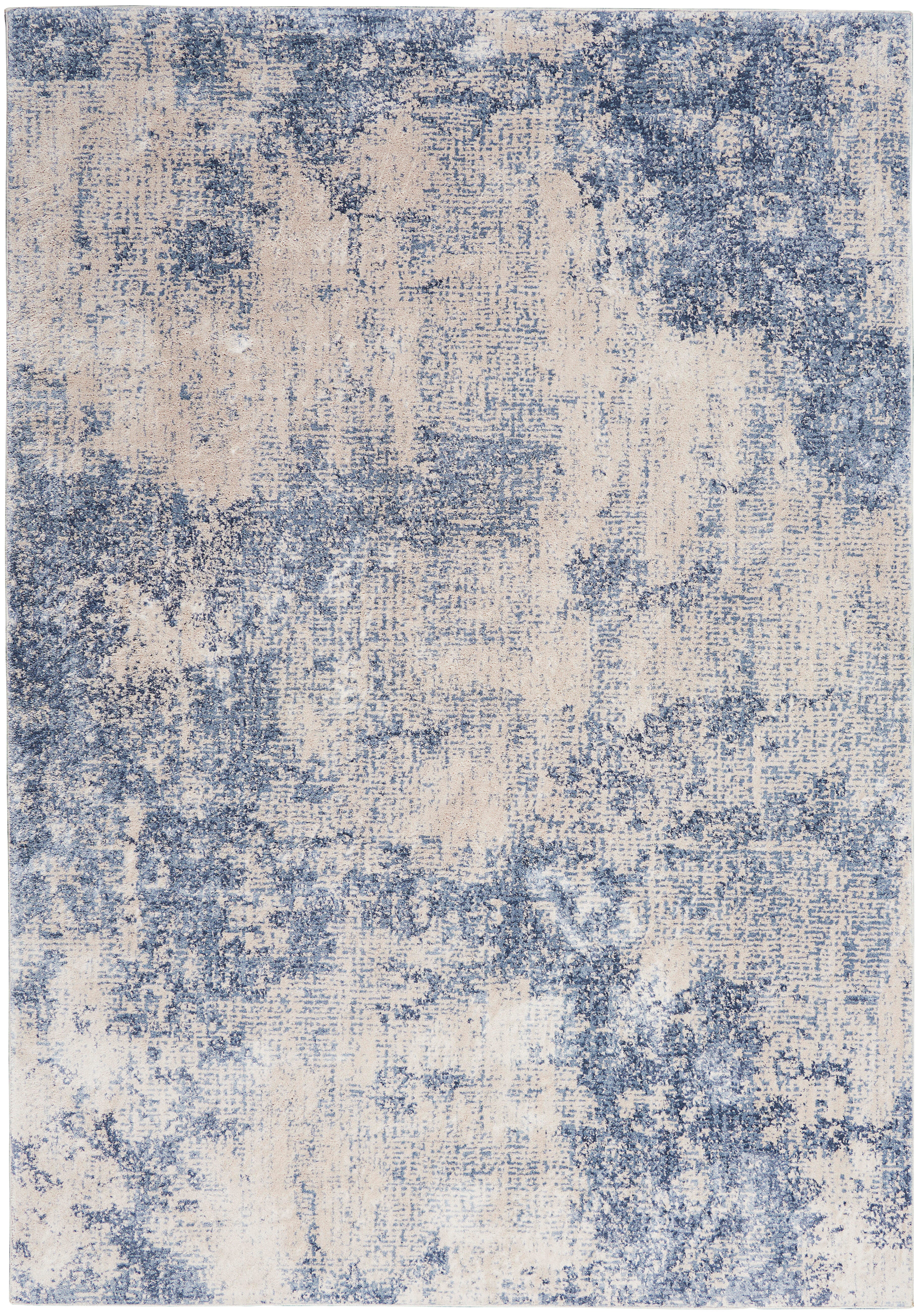 Nourison Nourison Silky Textures 3'11" x 5'11" Ivory/Blue Modern Indoor Rug, Ivory/Blue, large