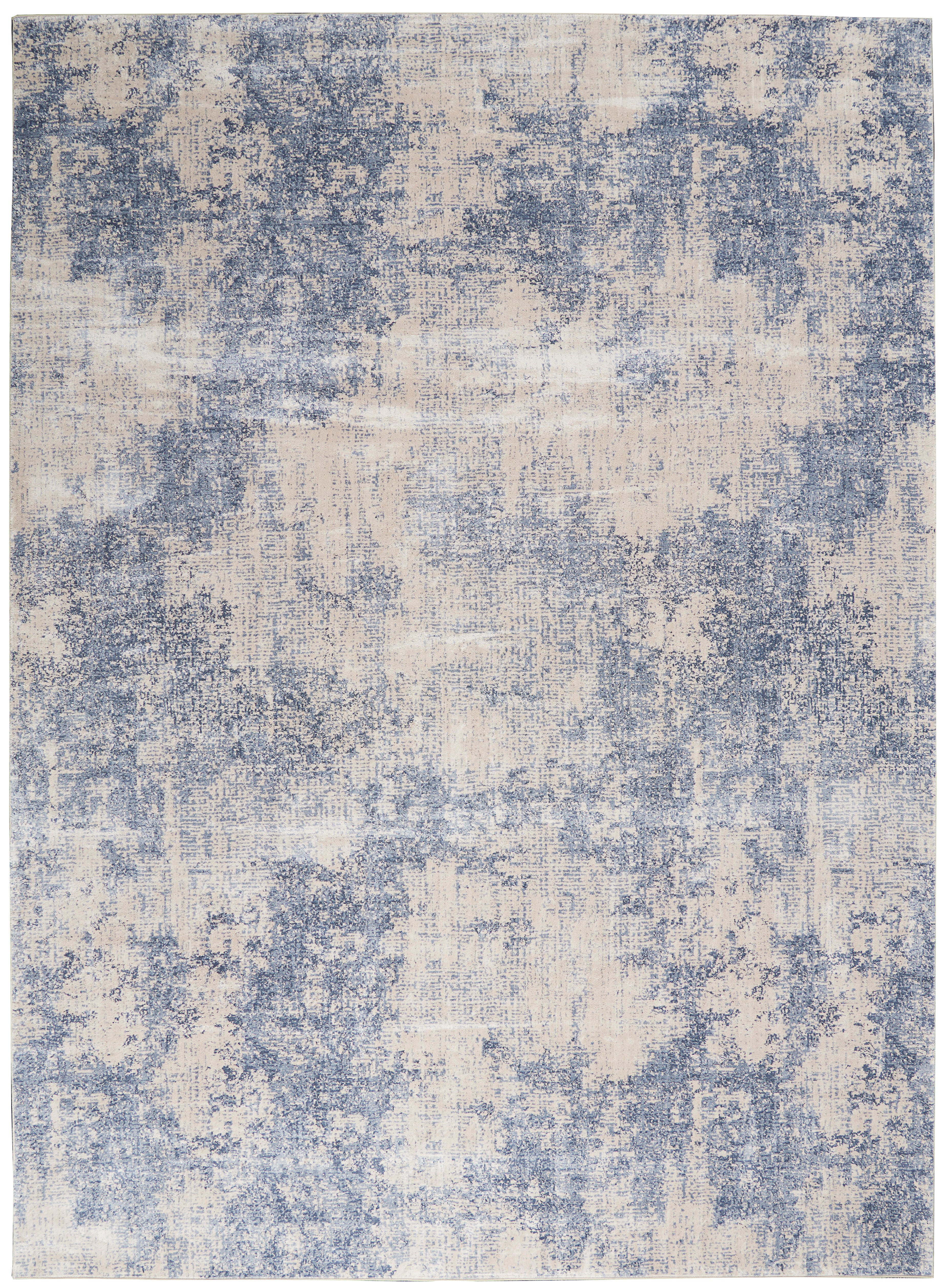Nourison Nourison Silky Textures 7'10" x 10'6" Ivory/Blue Modern Indoor Rug, Ivory/Blue, large