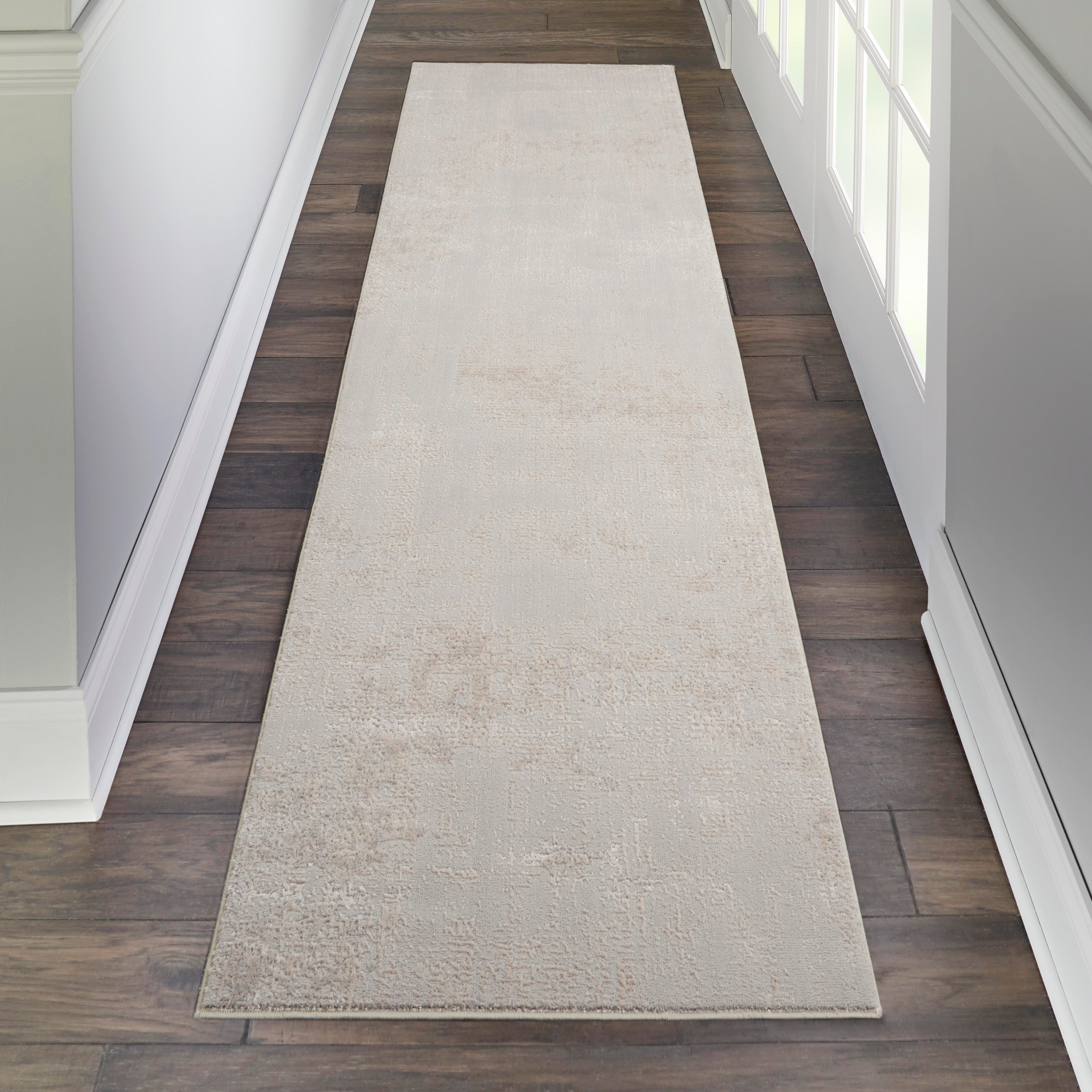 Nourison Nourison Silky Textures 2'2" x 7'6" Ivory/Grey Modern Indoor Rug, Ivory/Gray, rollover