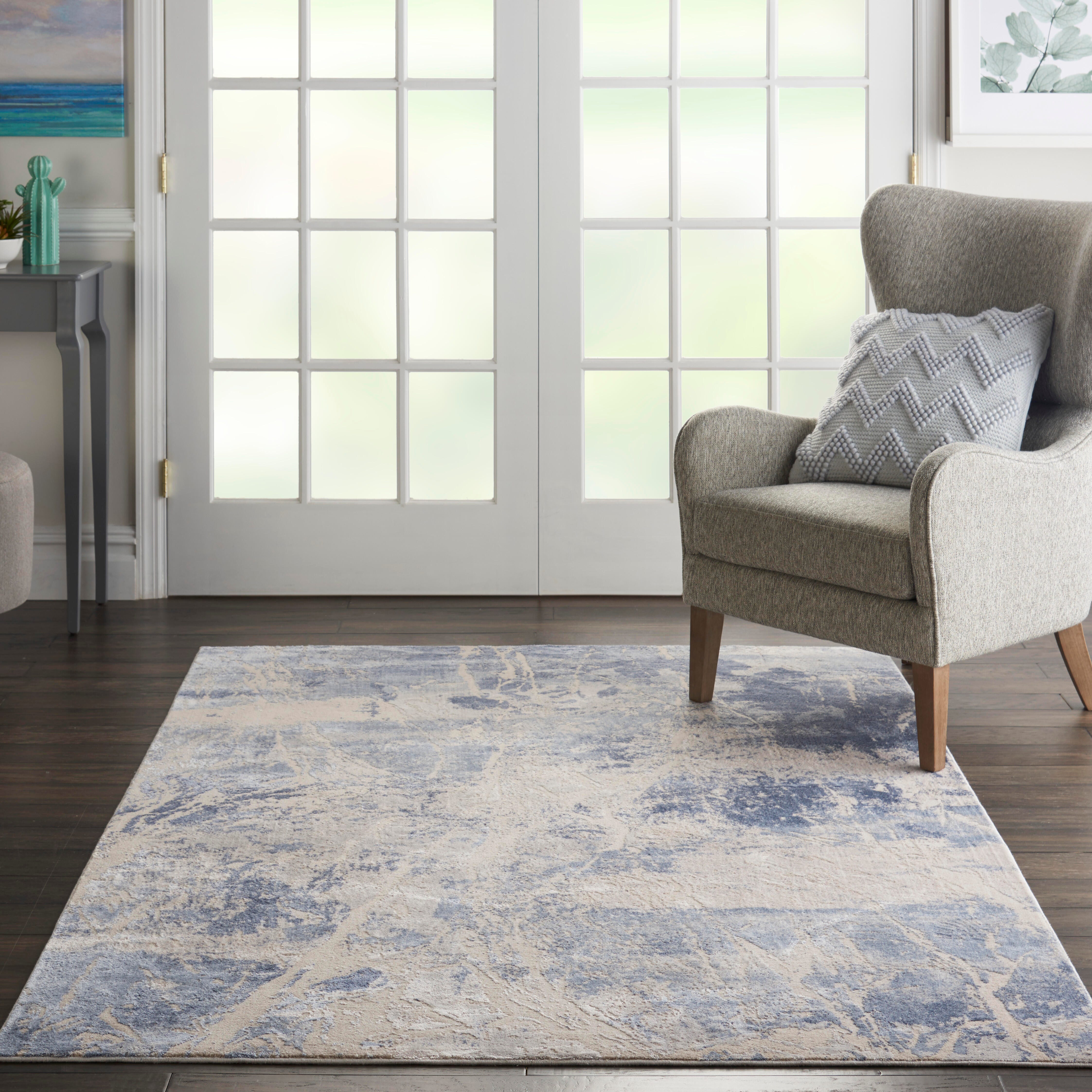 Nourison Nourison Silky Textures 3'11" x 5'11" Blue/Cream Modern Indoor Rug, Blue/Cream, rollover