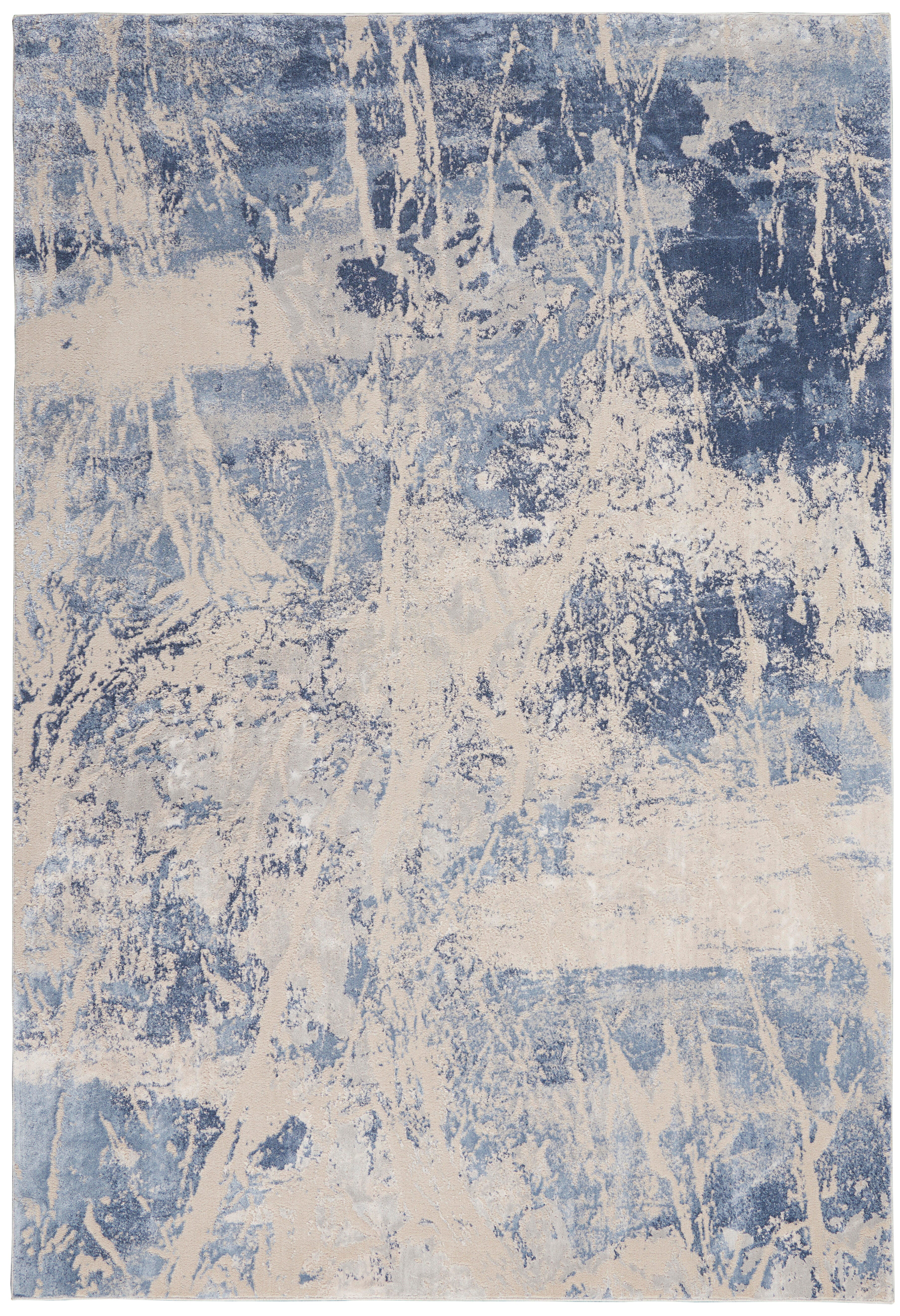 Nourison Nourison Silky Textures 3'11" x 5'11" Blue/Cream Modern Indoor Rug, Blue/Cream, large