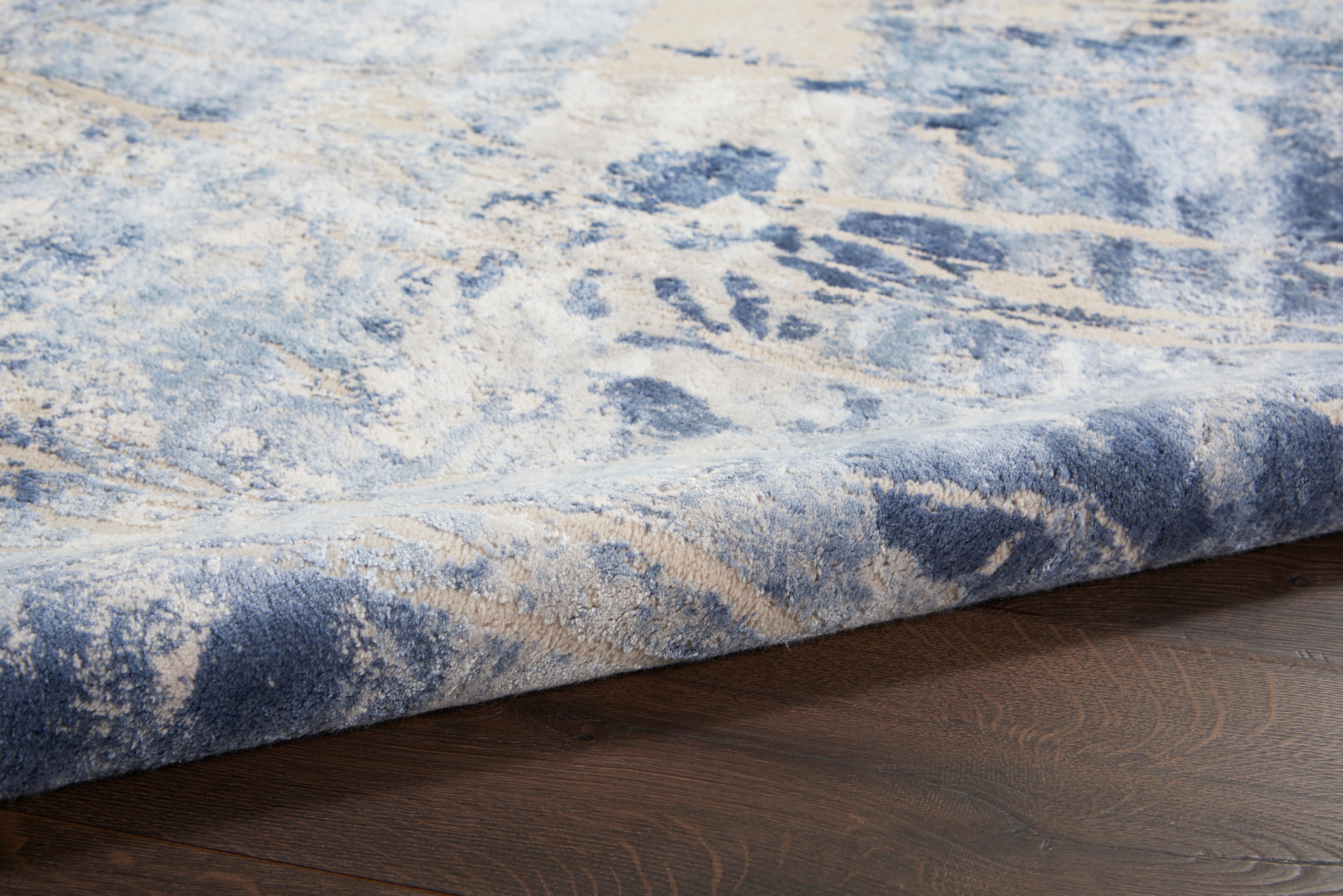 Nourison Nourison Silky Textures 5'3" x 7'3" Blue/Cream Modern Indoor Rug, Blue/Cream, large