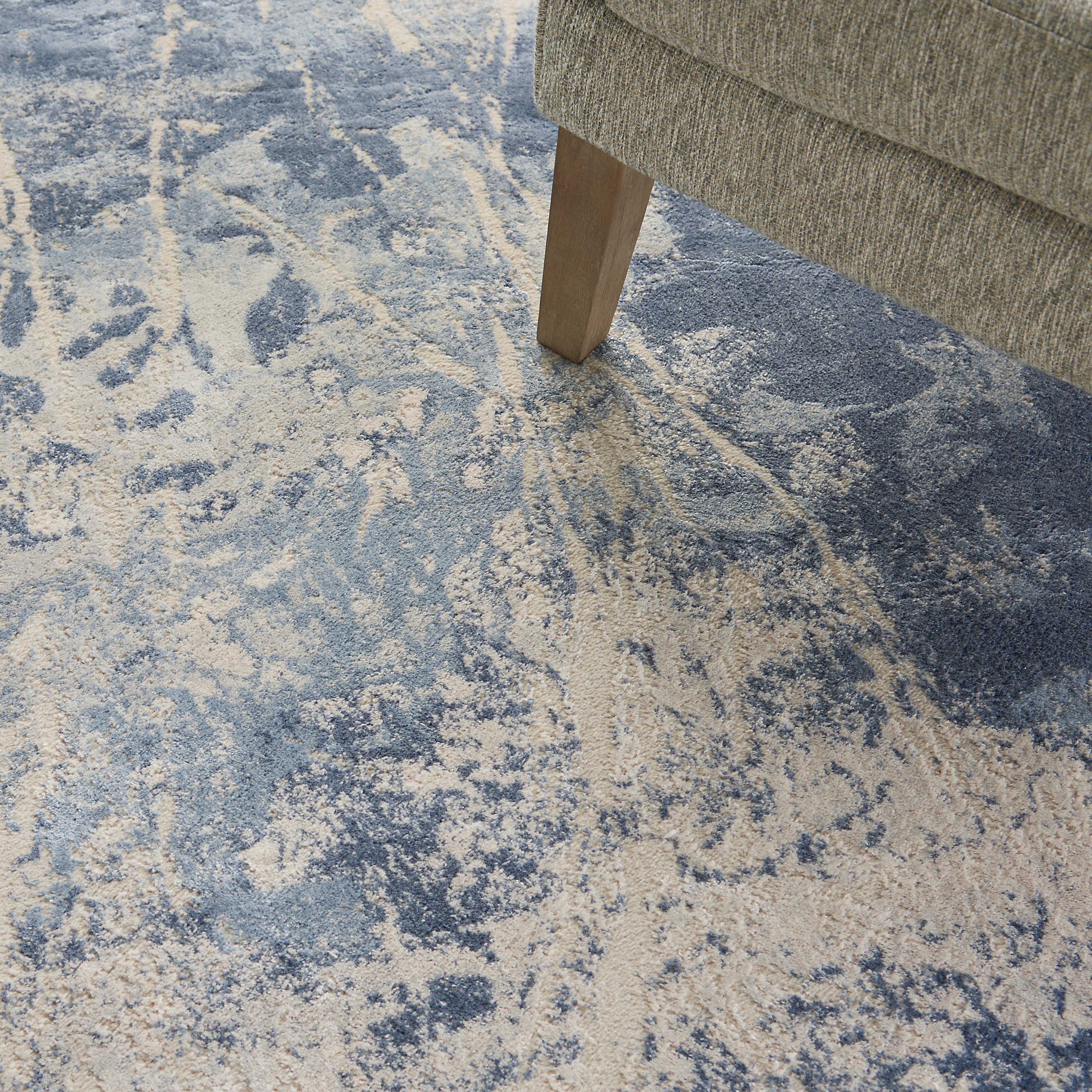 Nourison Nourison Silky Textures 5'3" x 7'3" Blue/Cream Modern Indoor Rug, Blue/Cream, large
