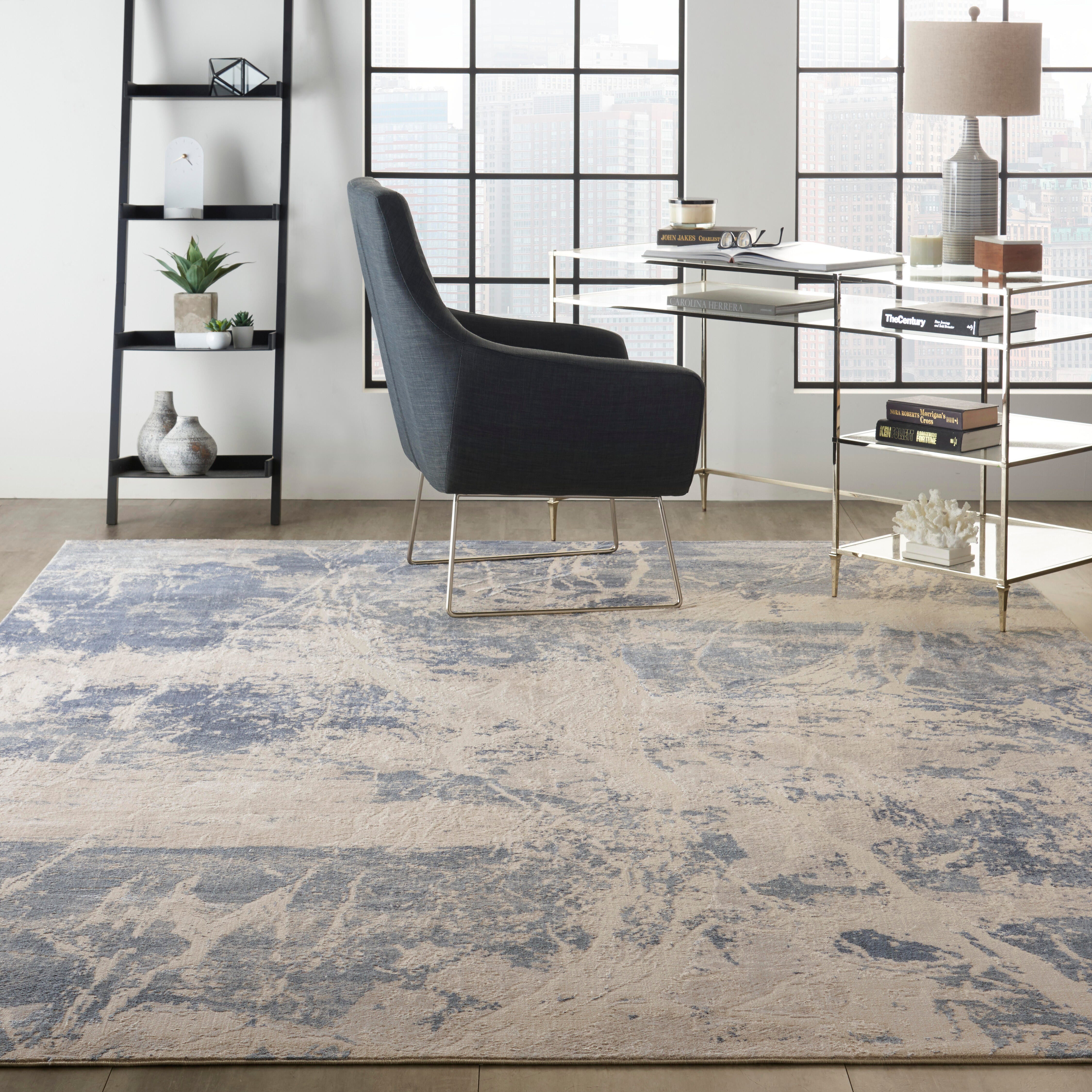 Nourison Silky Textures 7'10" x 10'6" Blue/Cream Modern Indoor Rug
