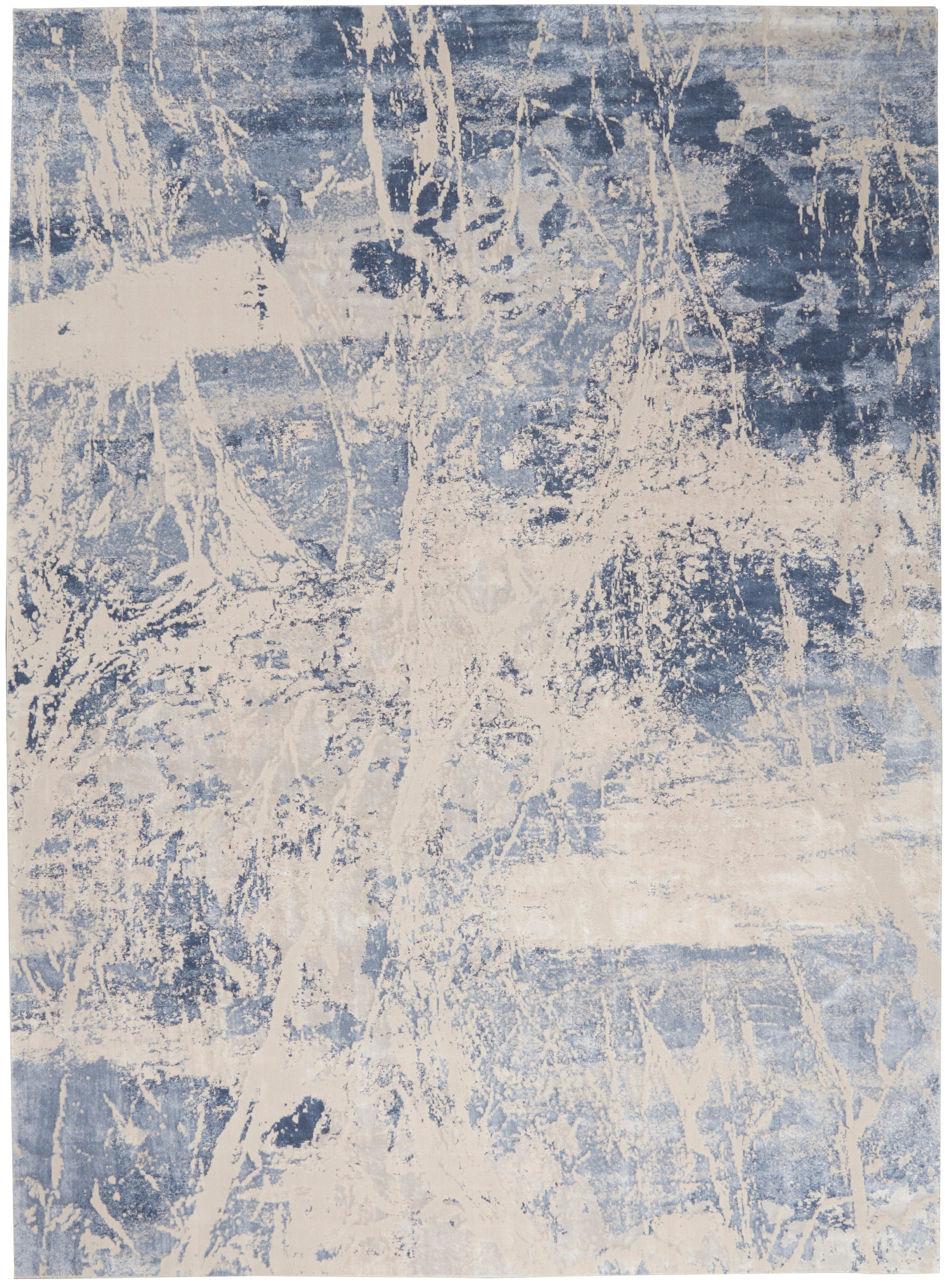 Nourison Nourison Silky Textures 7'10" x 10'6" Blue/Cream Modern Indoor Rug, Blue/Cream, large
