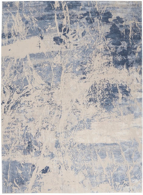 Nourison Nourison Silky Textures 7'10" x 10'6" Blue/Cream Modern Indoor Rug, Blue/Cream