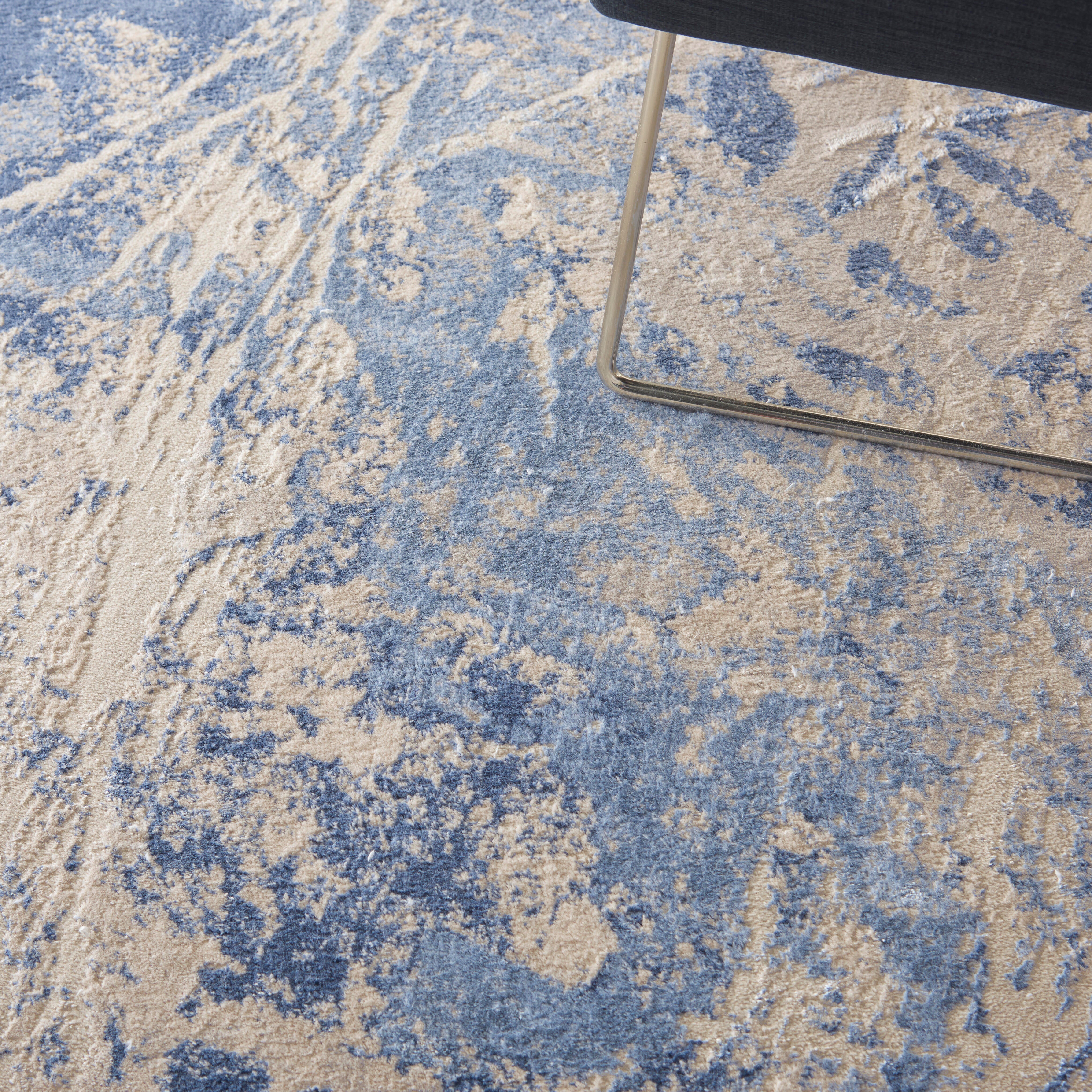 Nourison Nourison Silky Textures 7'10" x 10'6" Blue/Cream Modern Indoor Rug, Blue/Cream, large
