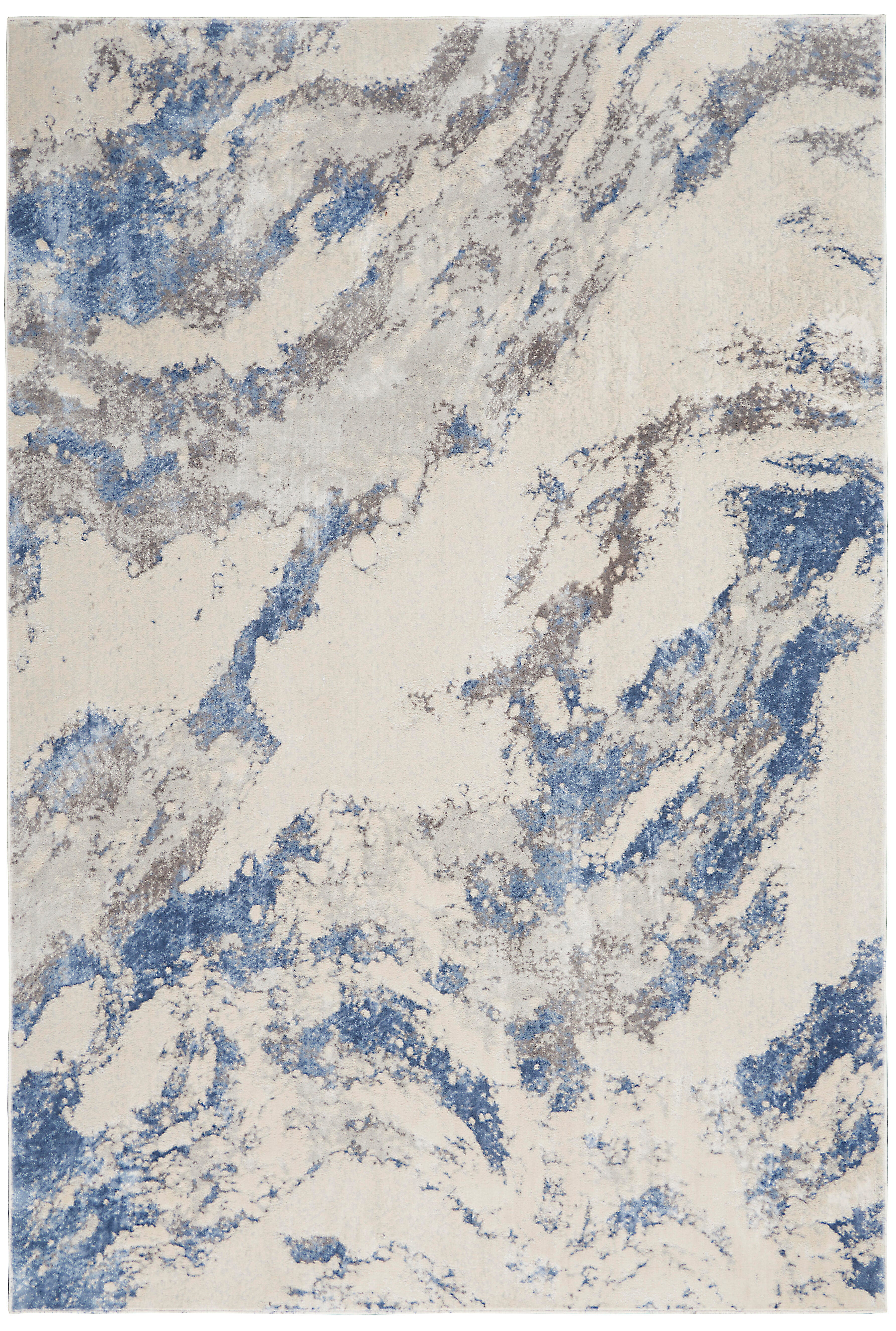 Nourison Home Nourison Silky Textures 3'11" x 5'11" Blue/Ivory/Grey Modern Indoor Rug, Blue/Ivory/Gray, large