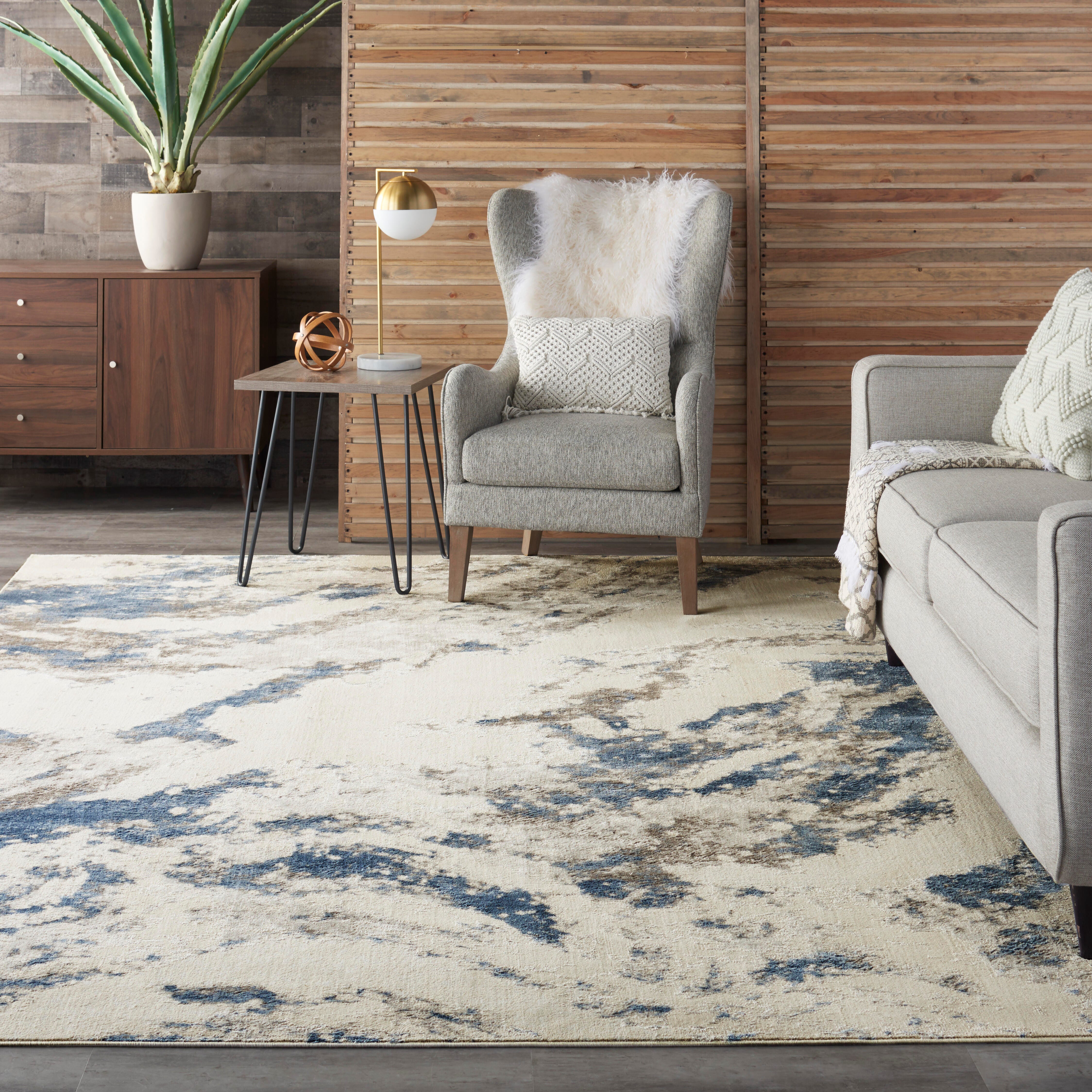 Nourison Home Nourison Silky Textures 7'10" x 10'6" Blue/Ivory/Grey Modern Indoor Rug, Blue/Ivory/Gray, rollover
