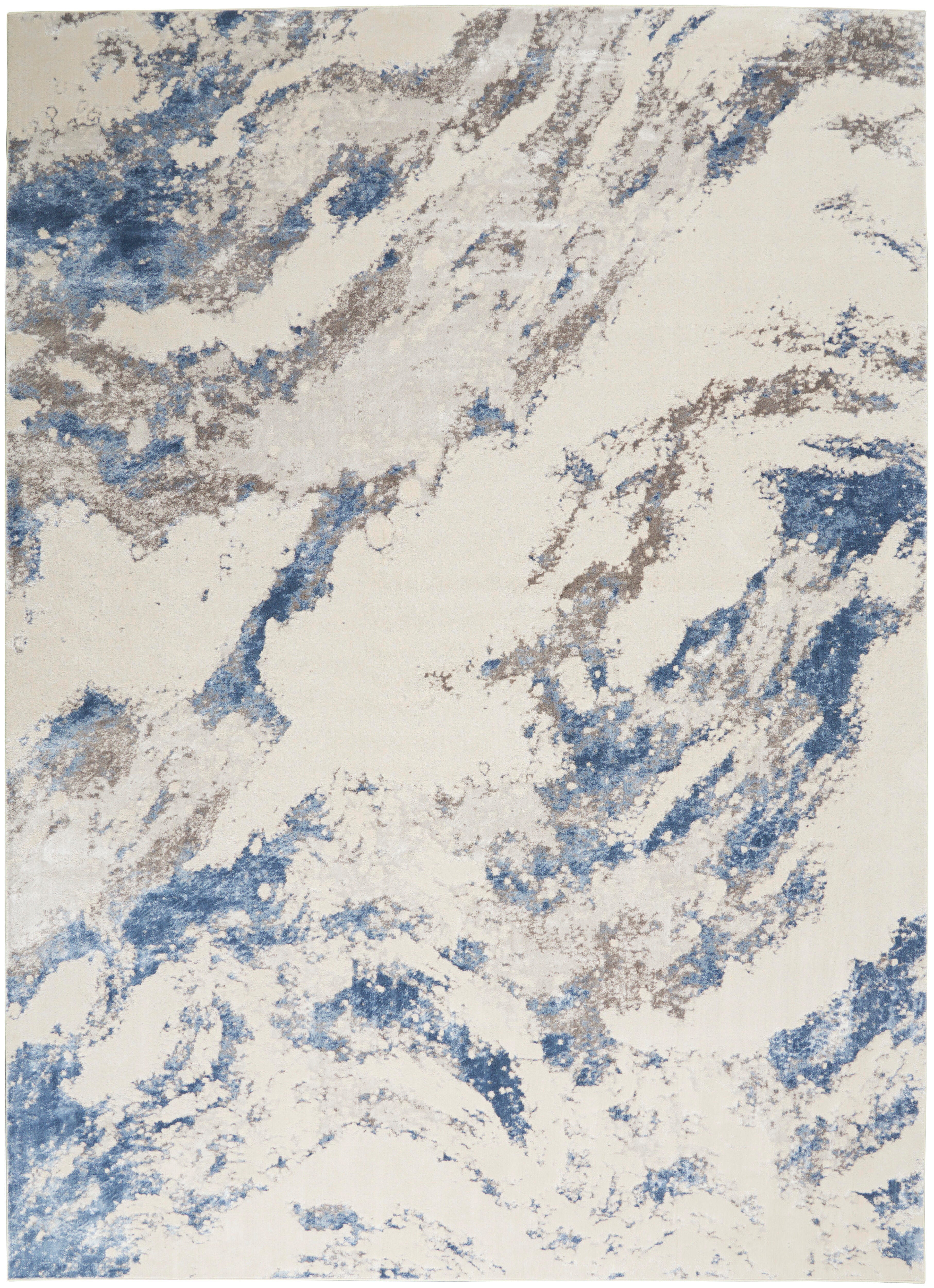 Nourison Home Nourison Silky Textures 7'10" x 10'6" Blue/Ivory/Grey Modern Indoor Rug, Blue/Ivory/Gray, large