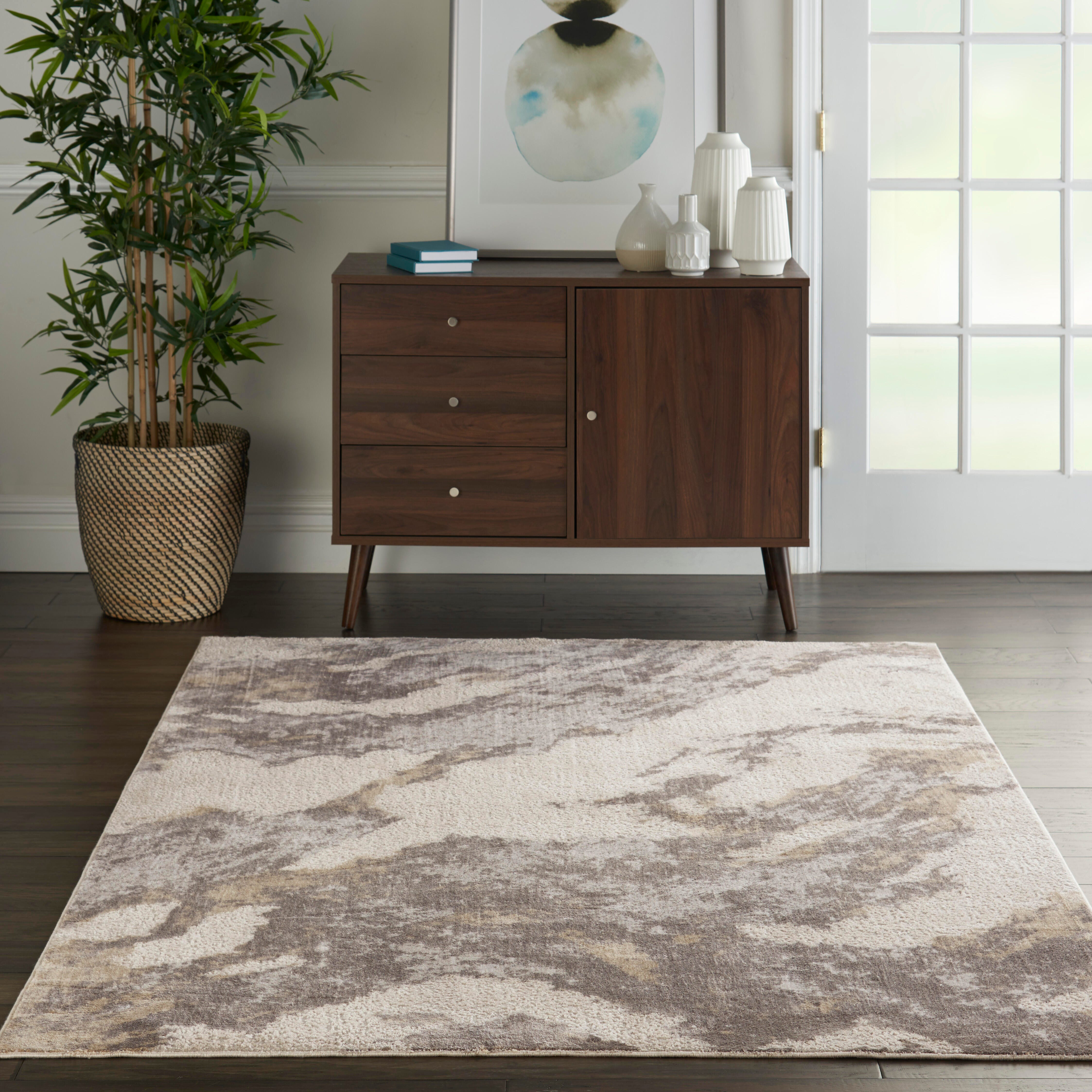 Nourison Home Nourison Silky Textures 3'11" x 5'11" Brown/Ivory Modern Indoor Rug, Brown/Ivory, rollover