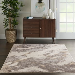 Nourison Home Nourison Silky Textures 3'11" x 5'11" Brown/Ivory Modern Indoor Rug, Brown/Ivory, rollover