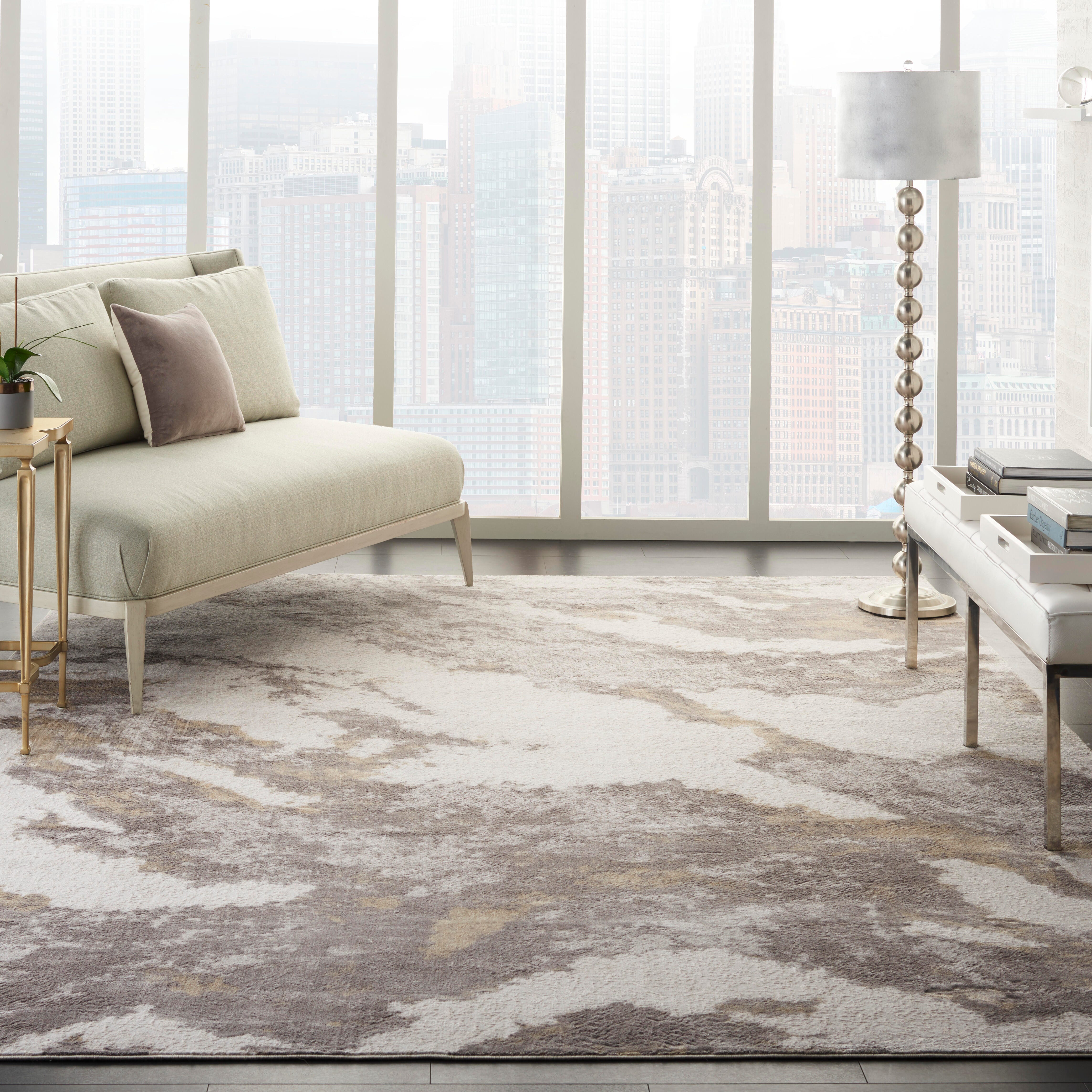 Nourison Home Nourison Silky Textures 7'10" x 10'6" Brown/Ivory Modern Indoor Rug, Brown/Ivory, rollover