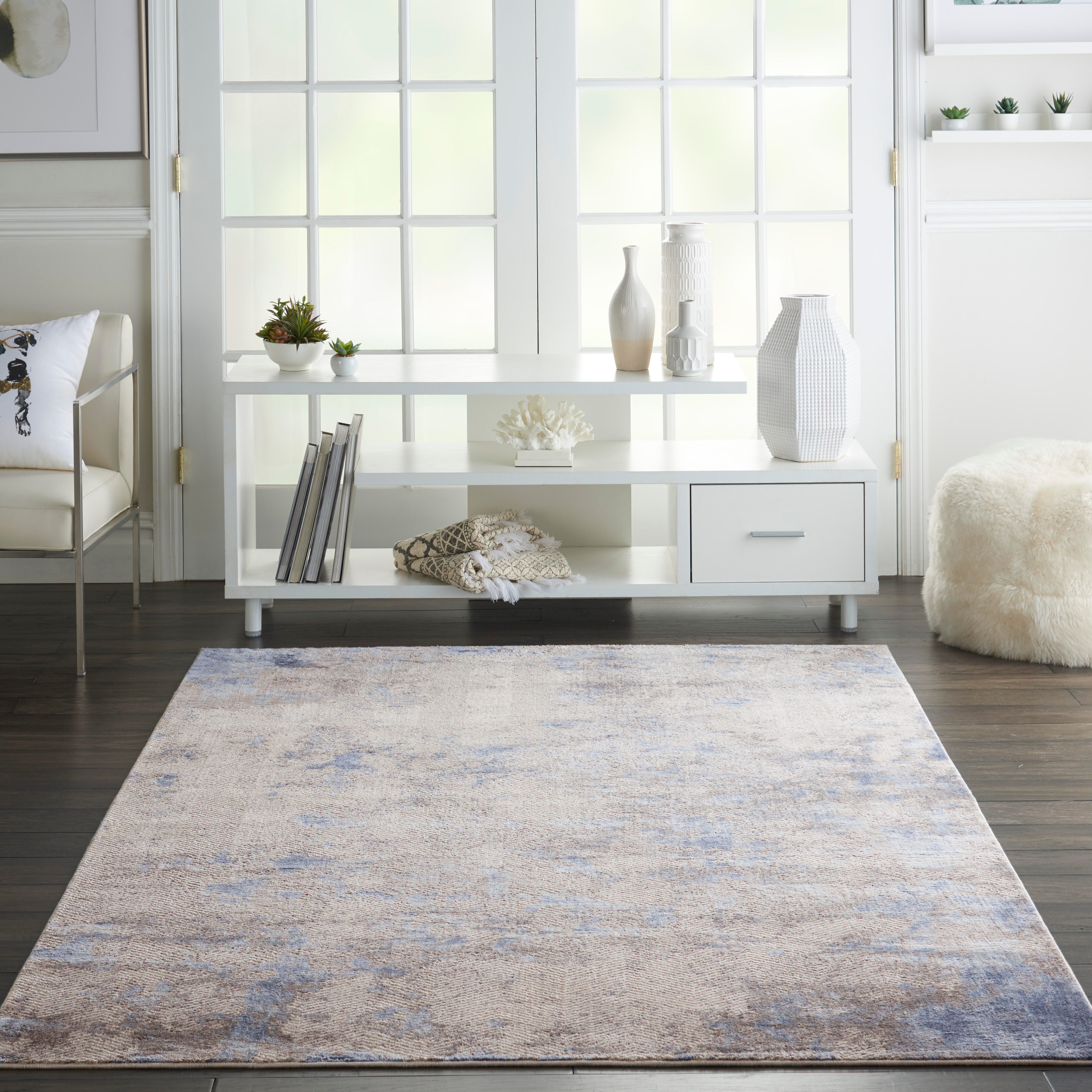 Nourison Nourison Silky Textures 5'3" x 7'3" Blue/Ivory/Grey Modern Indoor Rug, Blue/Ivory/Gray, rollover