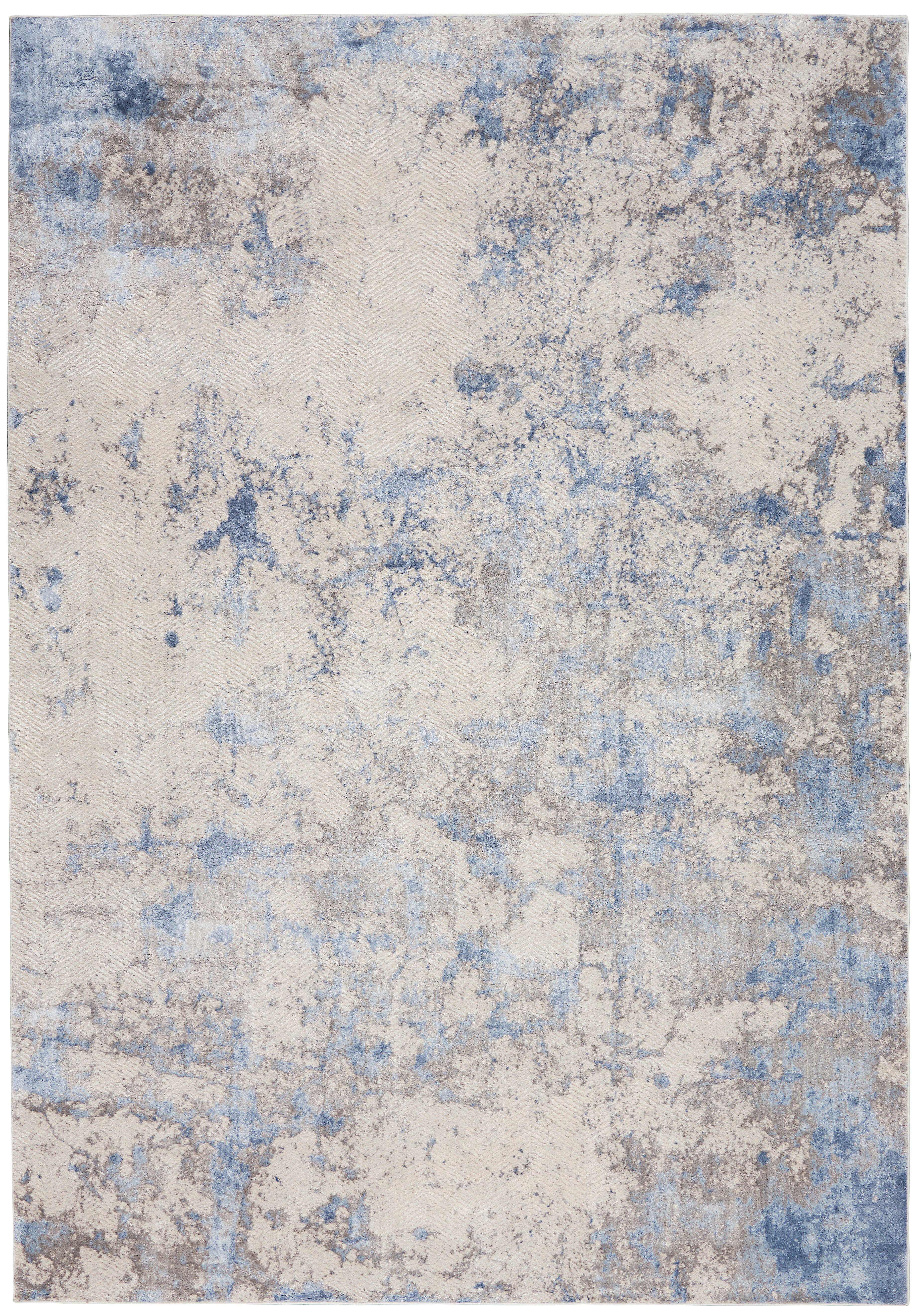 Nourison Nourison Silky Textures 5'3" x 7'3" Blue/Ivory/Grey Modern Indoor Rug, Blue/Ivory/Gray, large