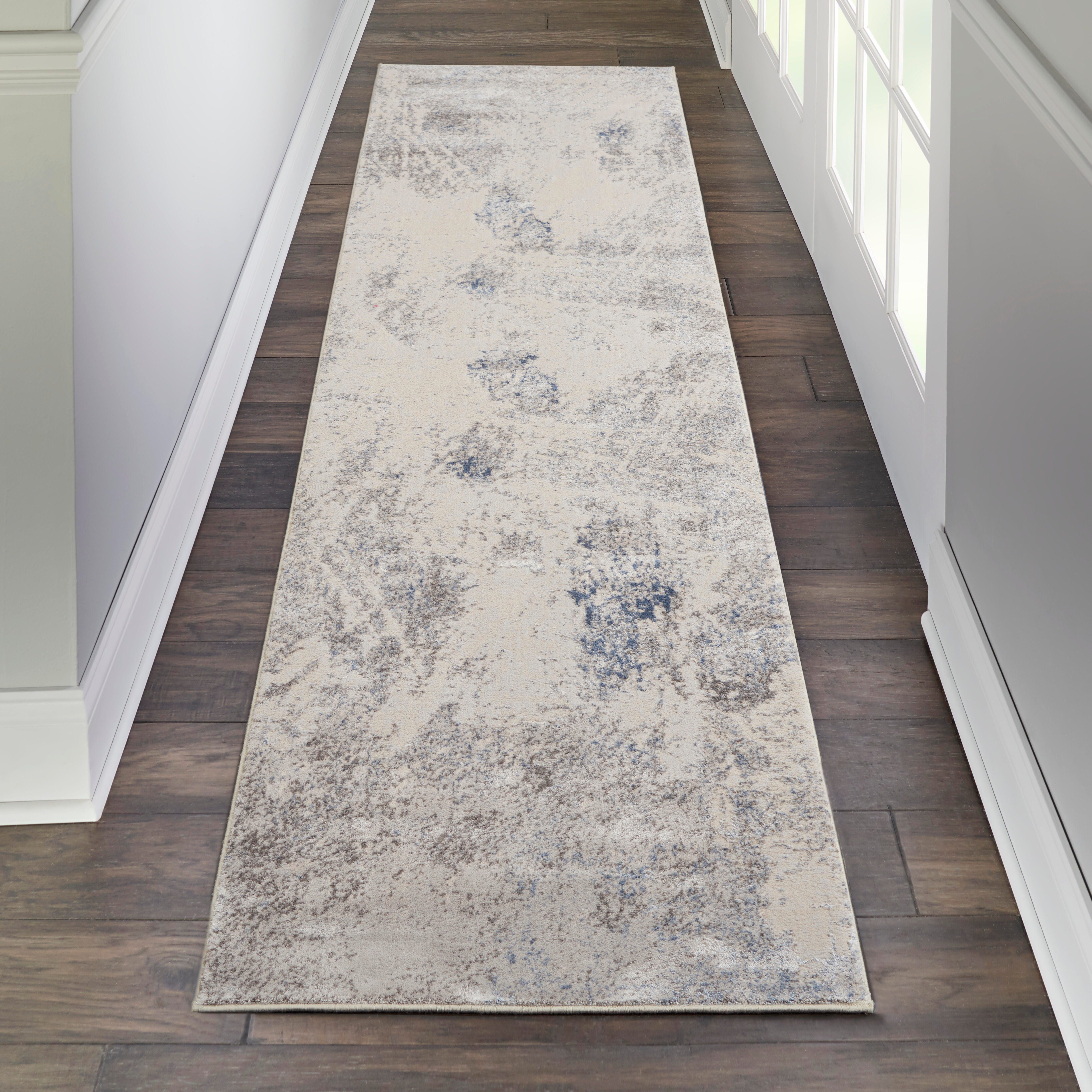 Nourison Nourison Silky Textures 2'2" x 7'6" Ivory/Grey Modern Indoor Rug, Ivory/Gray, rollover