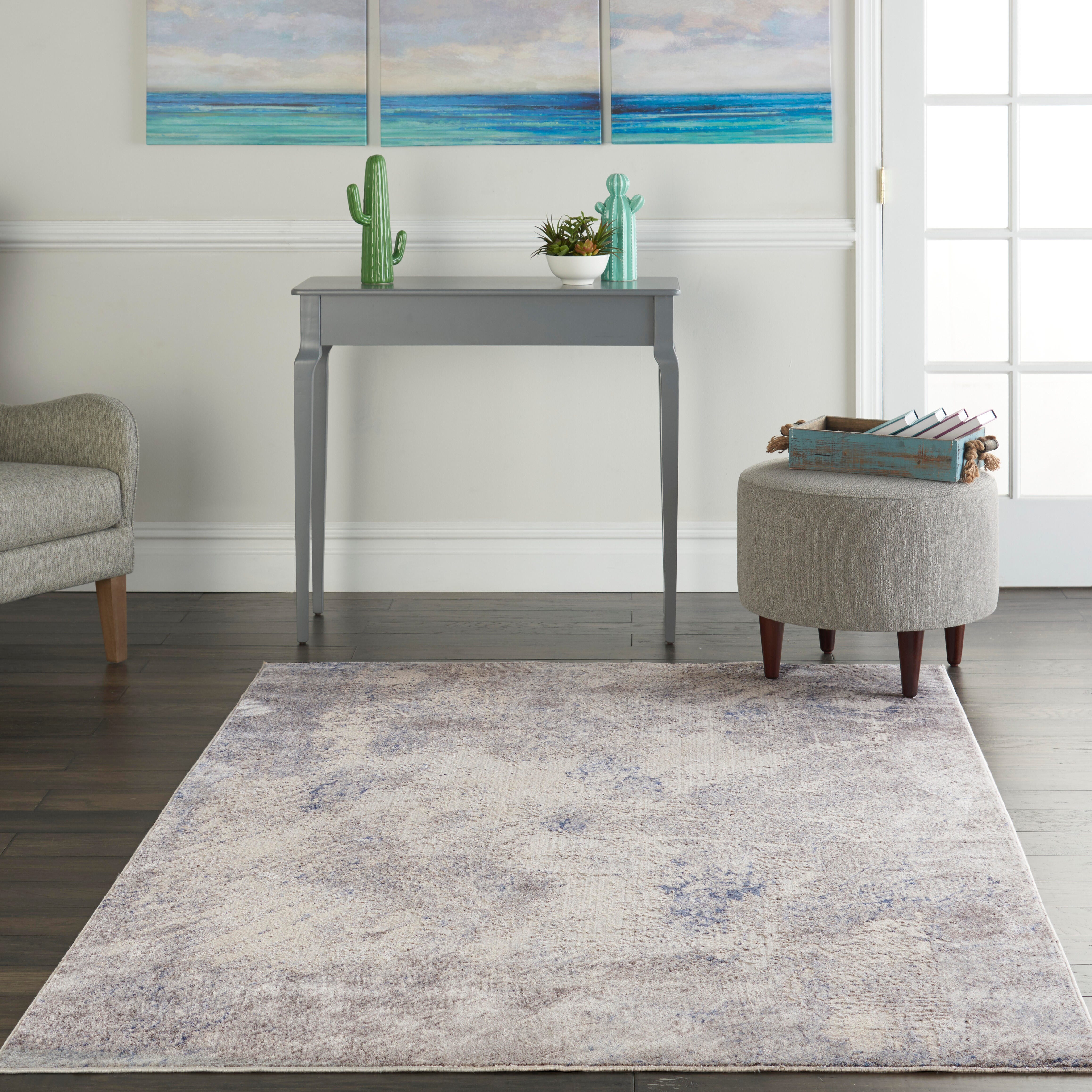 Nourison Nourison Silky Textures 3'11" x 5'11" Ivory/Grey Modern Indoor Rug, Ivory/Gray, rollover