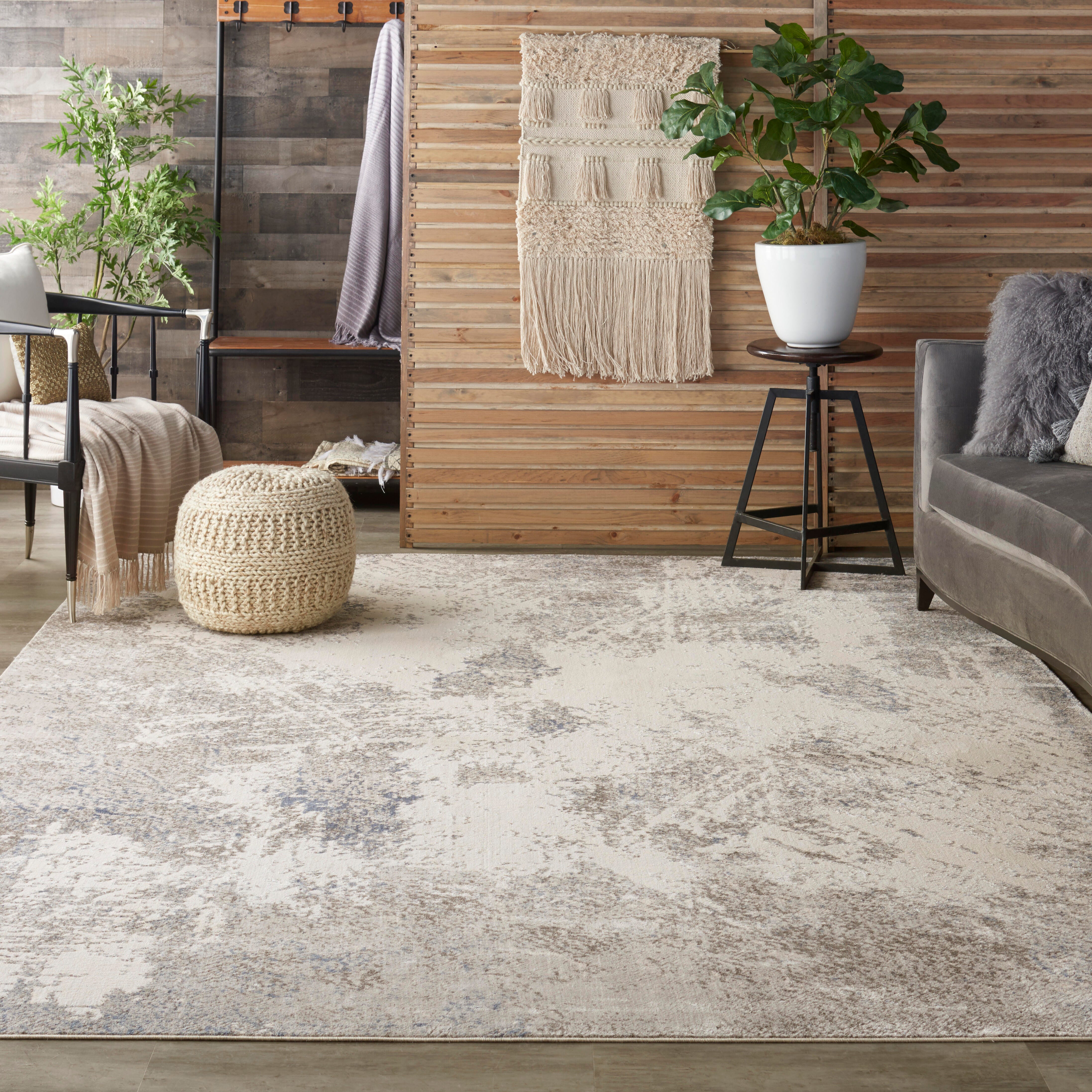 Nourison Nourison Silky Textures 7'10" x 10'6" Ivory/Grey Modern Indoor Rug, Ivory/Gray, rollover