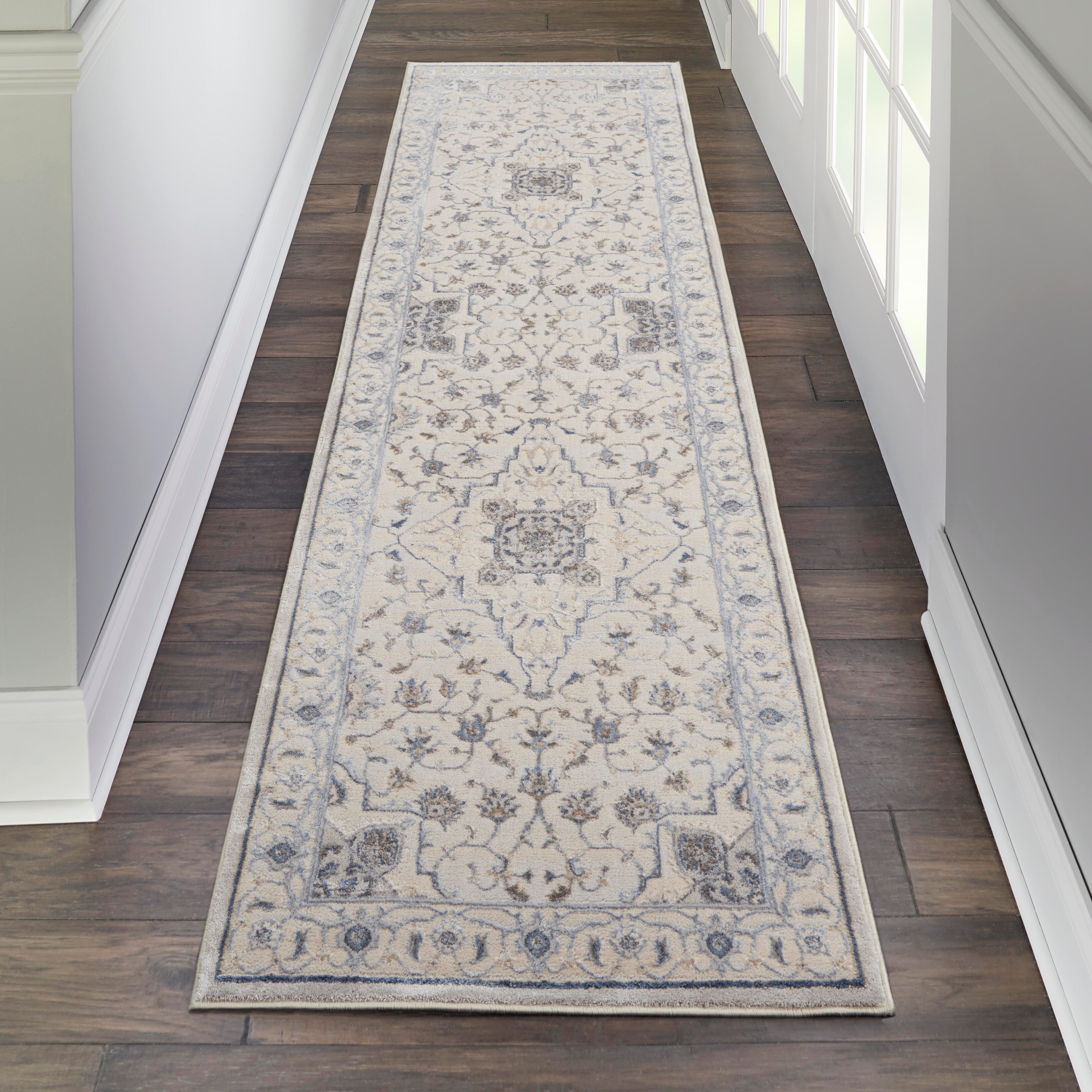 Nourison Home Nourison Silky Textures 2'2" x 7'6" Ivory/Grey Farmhouse Indoor Rug, Ivory/Gray, rollover