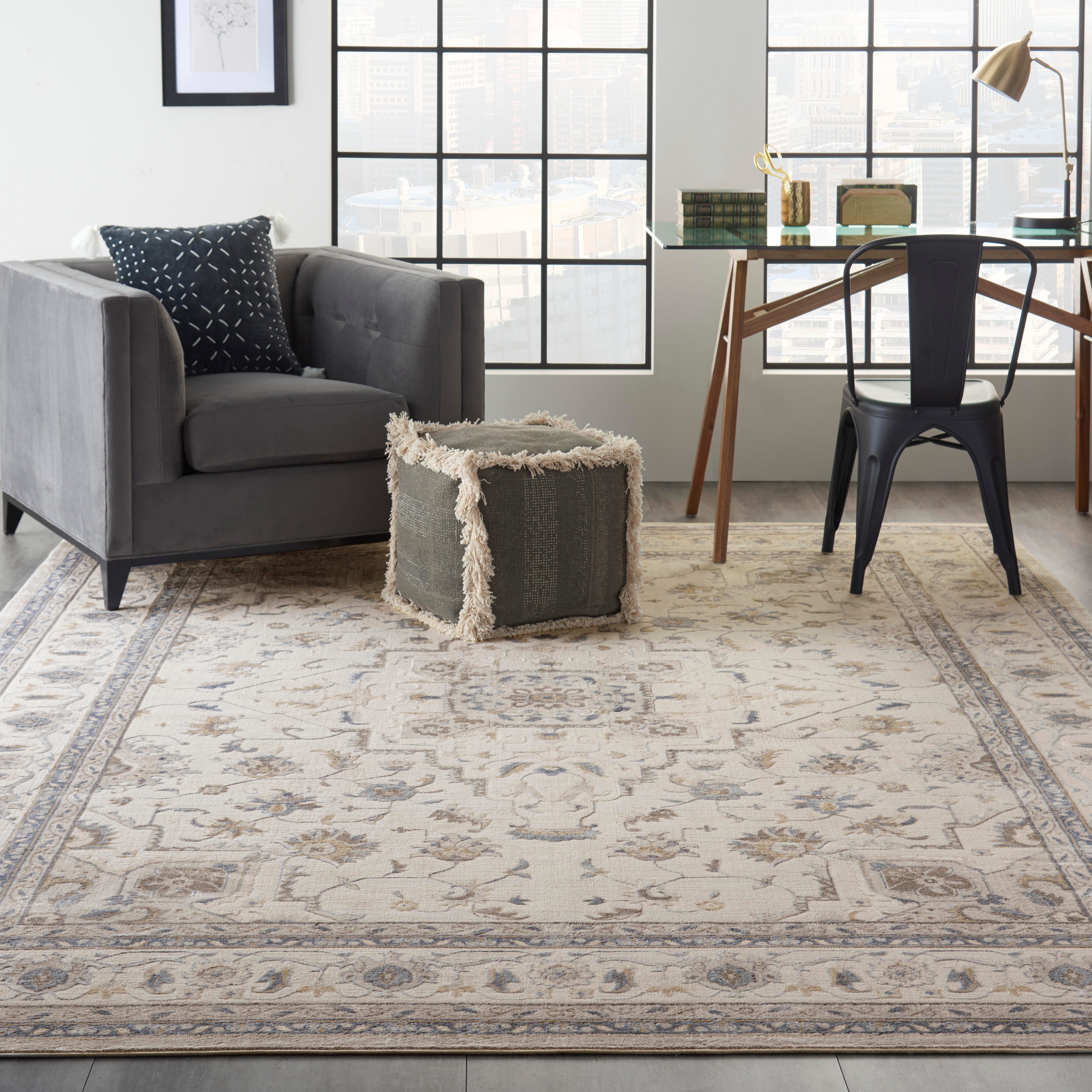 Nourison Home Nourison Silky Textures 7'10" x 10'6" Ivory/Grey Farmhouse Indoor Rug, Ivory/Gray, rollover