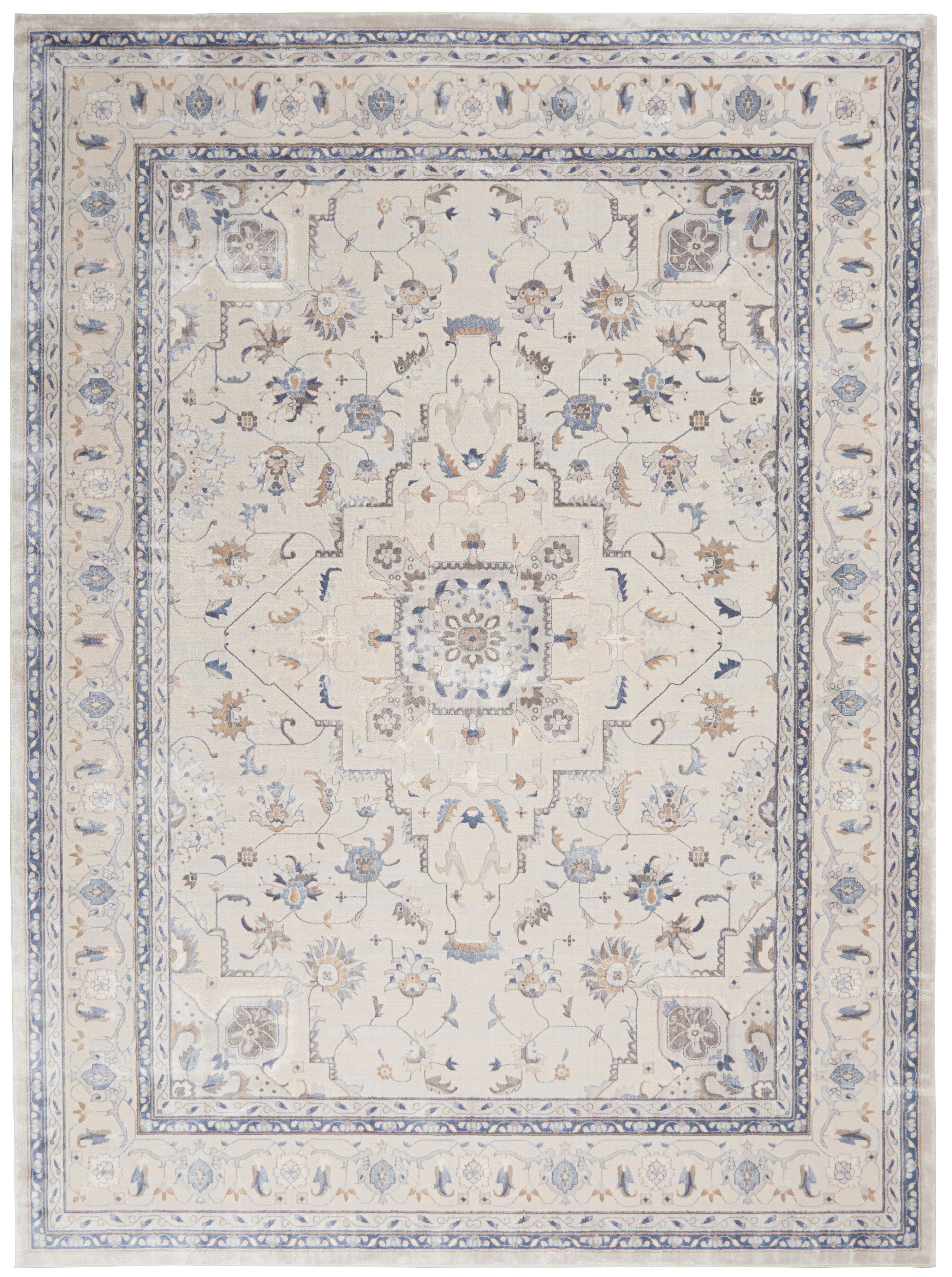 Nourison Home Nourison Silky Textures 7'10" x 10'6" Ivory/Grey Farmhouse Indoor Rug, Ivory/Gray, large