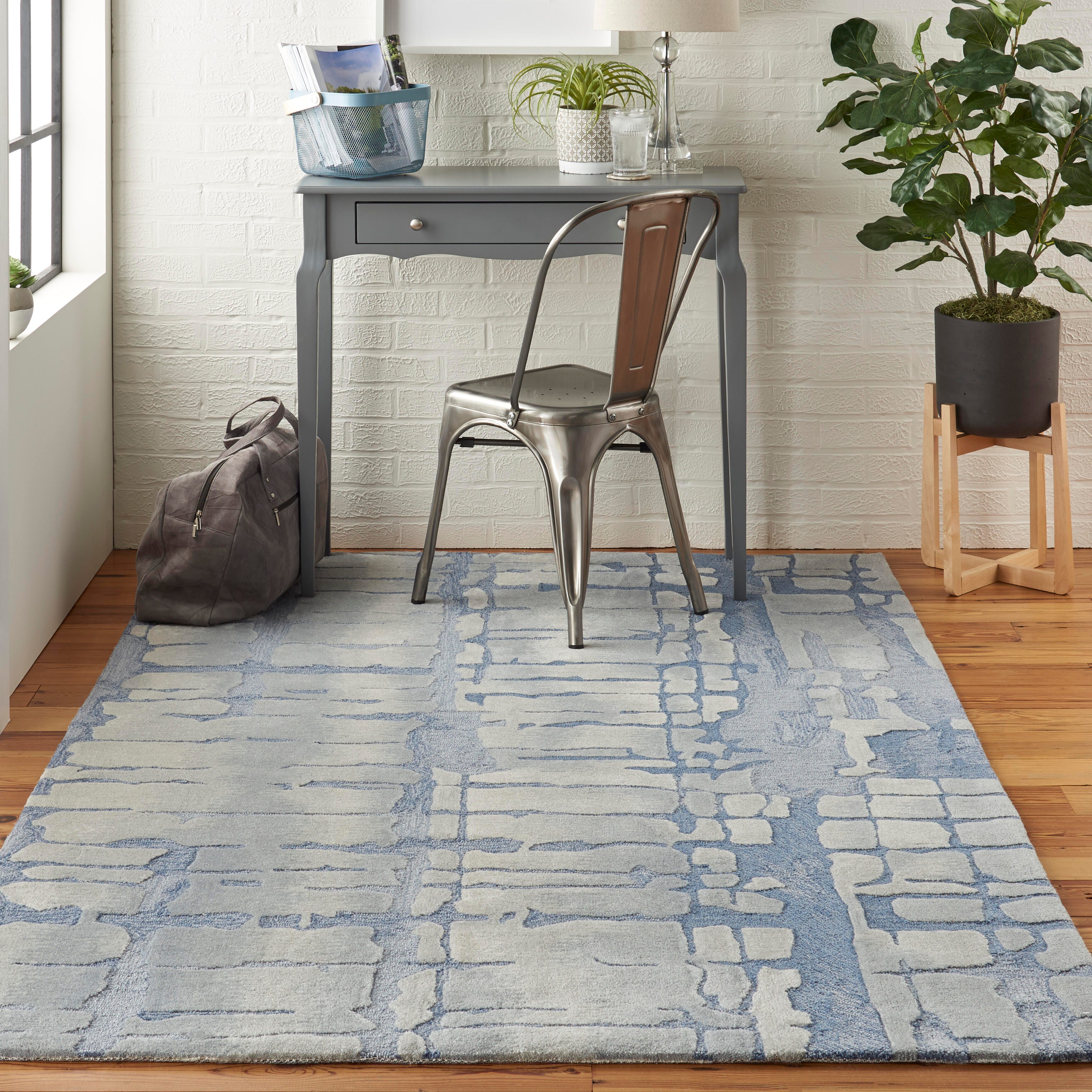 Nourison Nourison Symmetry 5'3" x 7'9" Blue/Grey Modern Indoor Rug, Blue/Gray, rollover