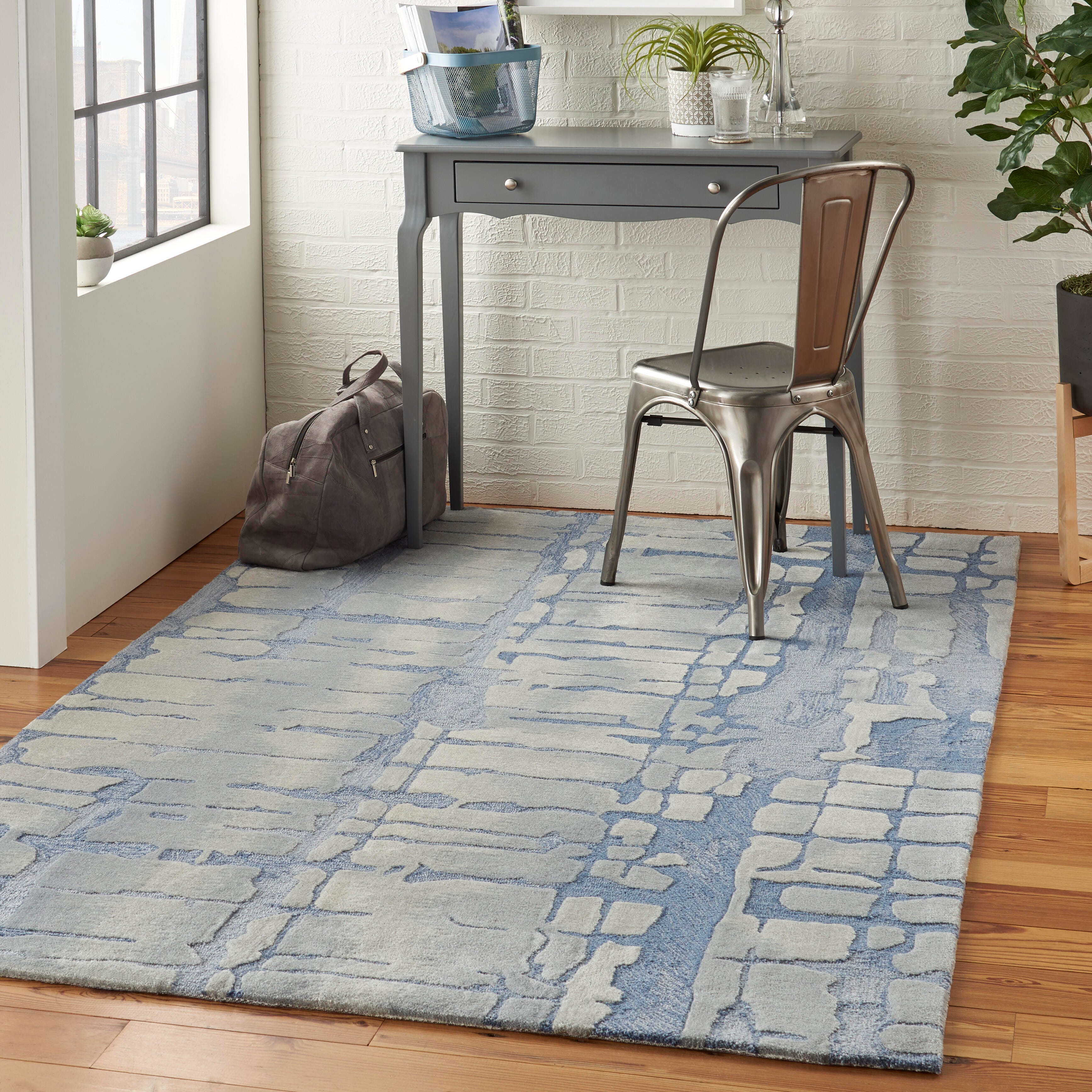 Nourison Nourison Symmetry 5'3" x 7'9" Blue/Grey Modern Indoor Rug, Blue/Gray, large